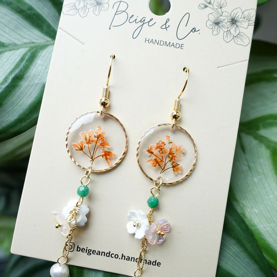 Long Spring Orange Flowers Earrings