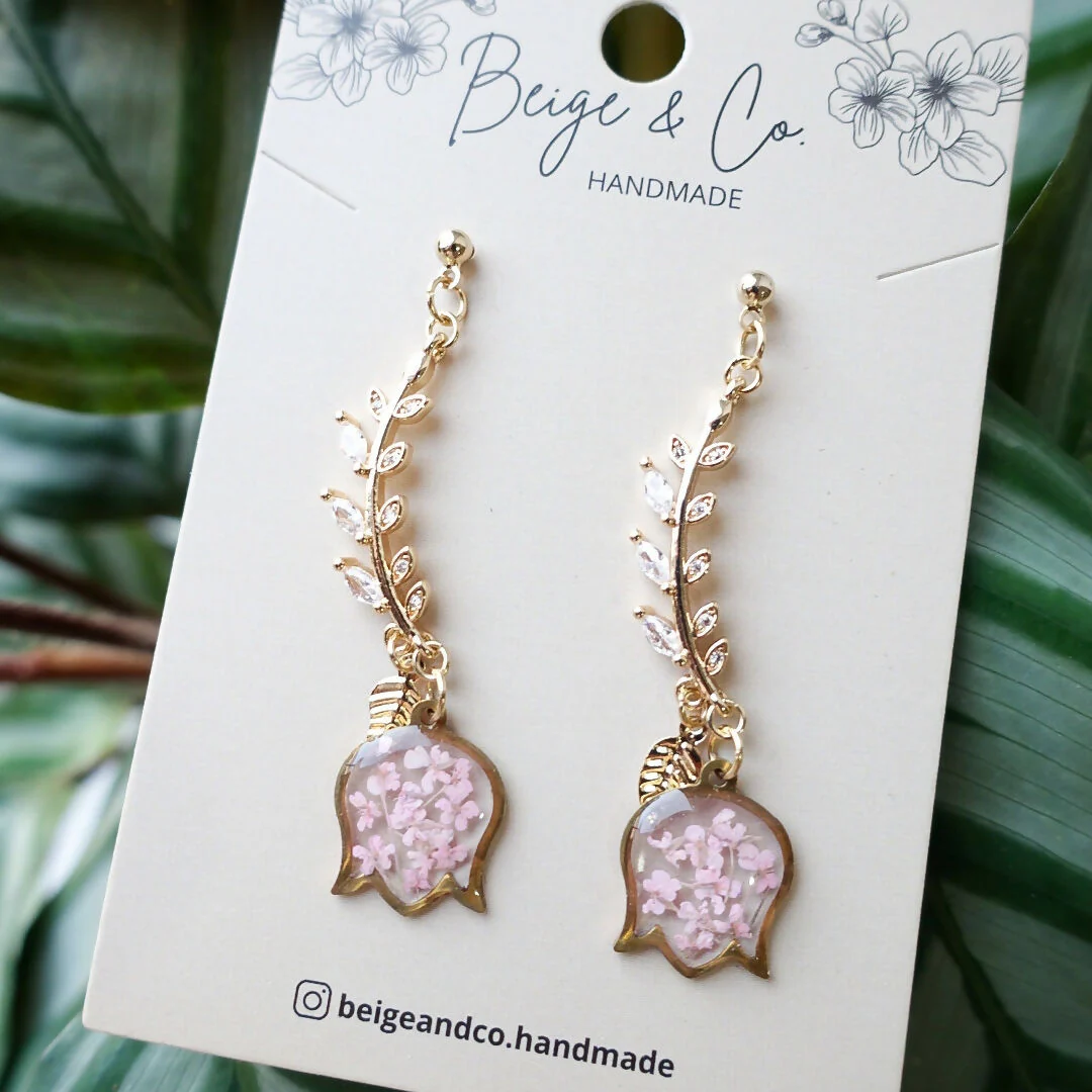 Long Tulip Pressed Flower Earrings