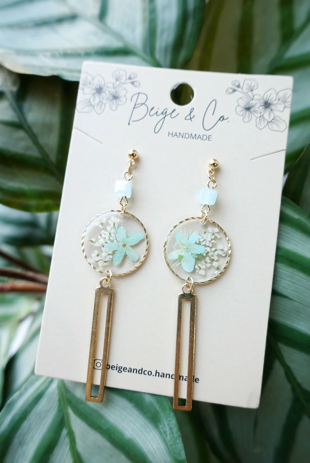 Long Wind Blue Pressed Flower Earrings - Image 2