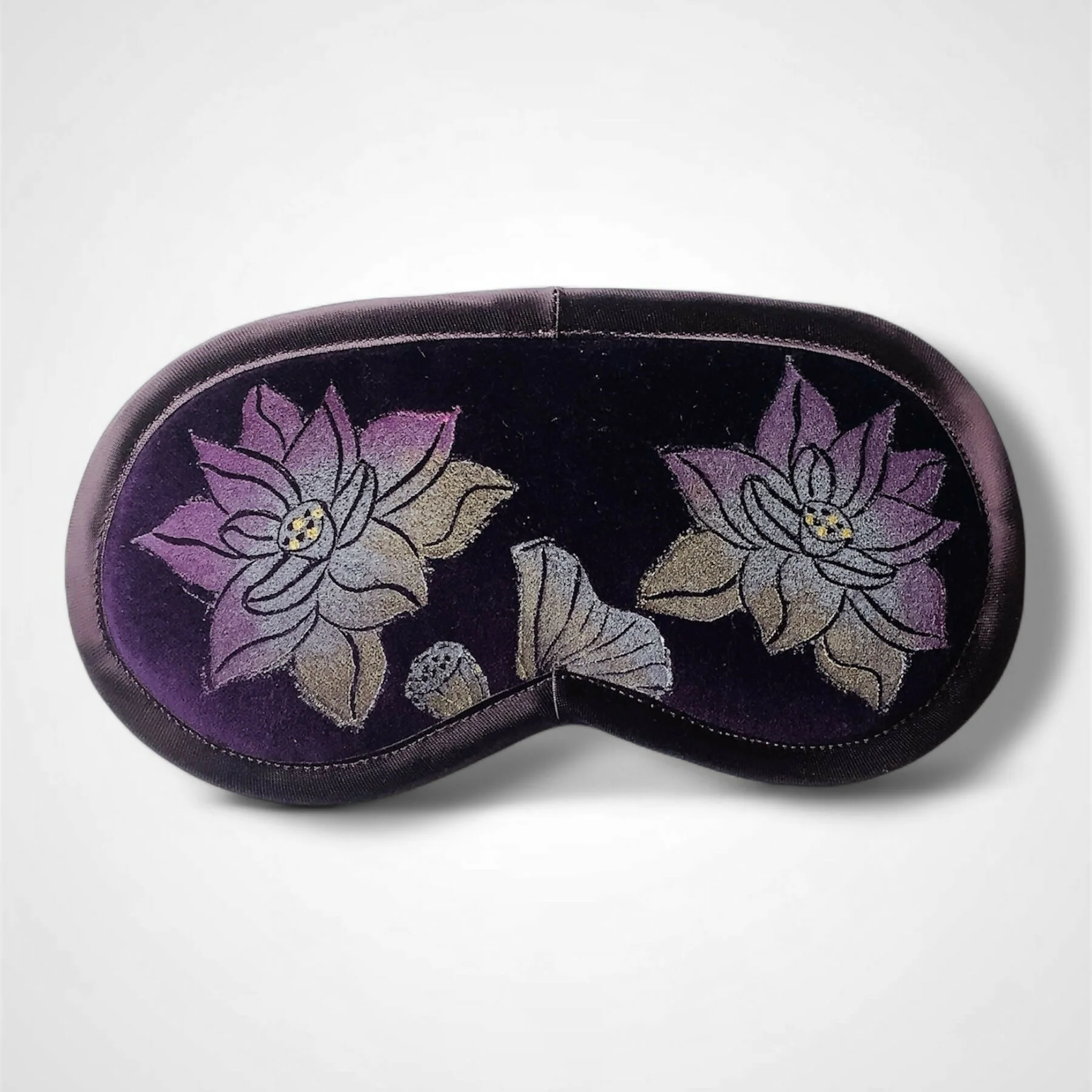 Lotus Flower Aubergine Velvet Lavender Eye Mask - Image 2