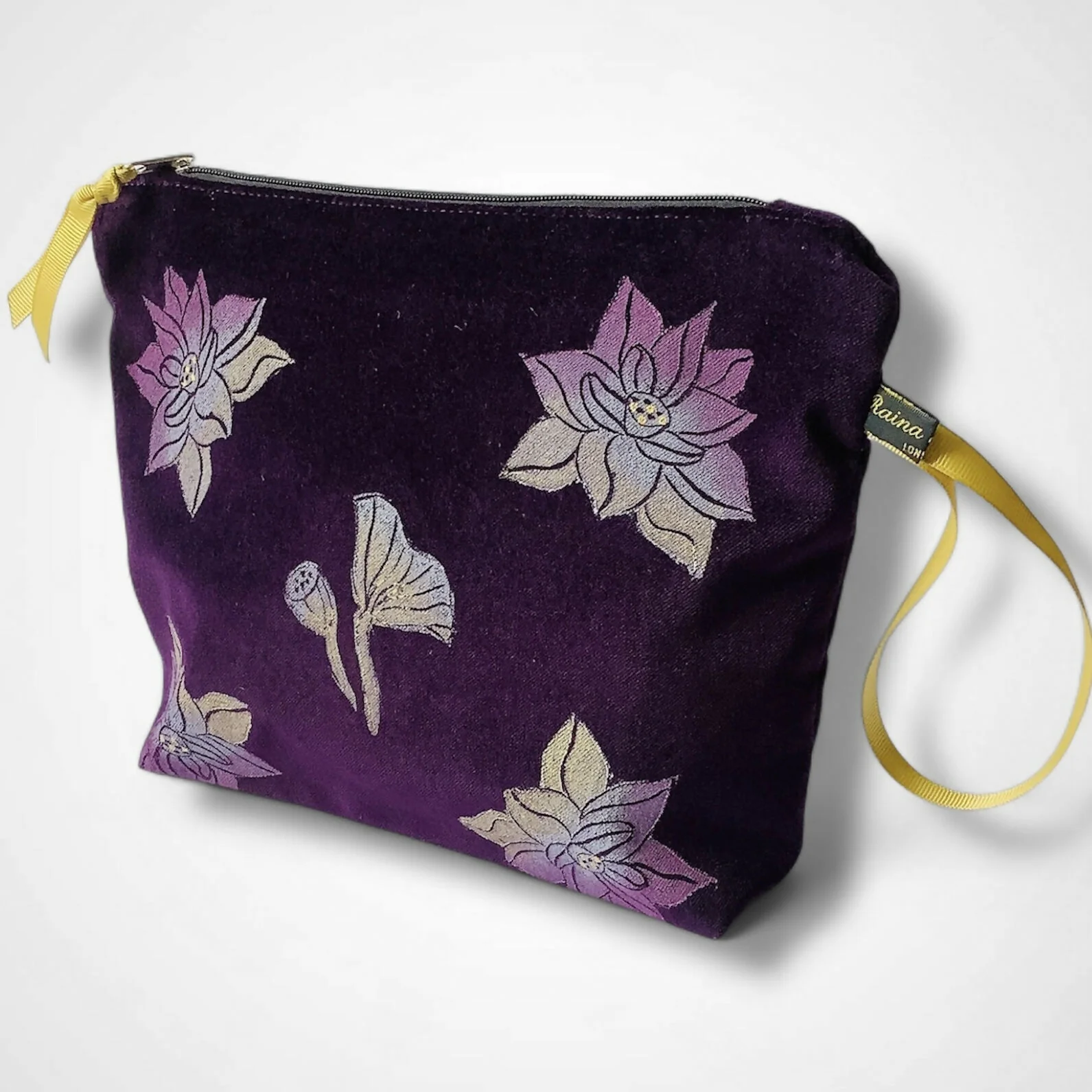 Lotus Flower Aubergine Velvet Makeup Bag - Image 2