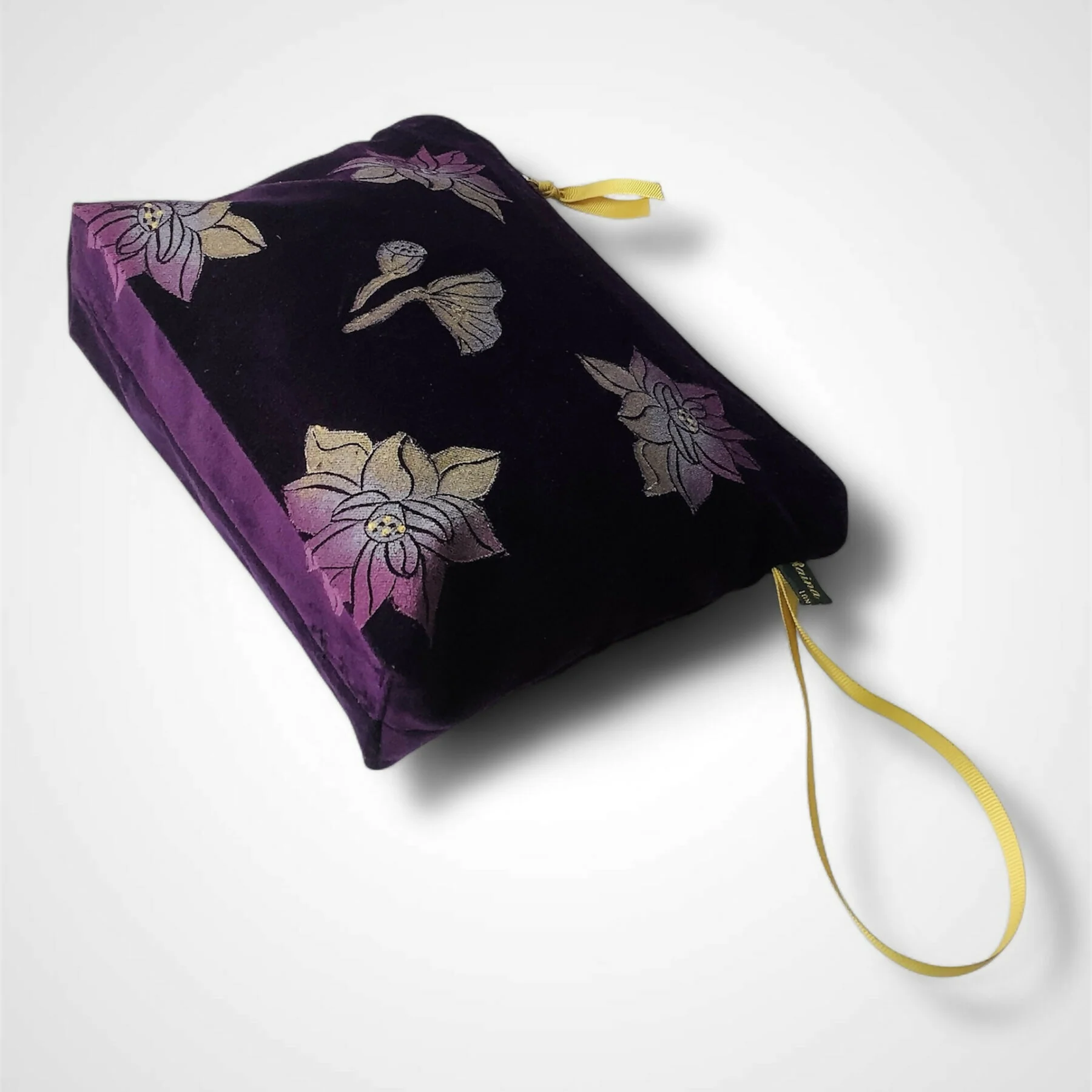 Lotus Flower Aubergine Velvet Makeup Bag - Image 5