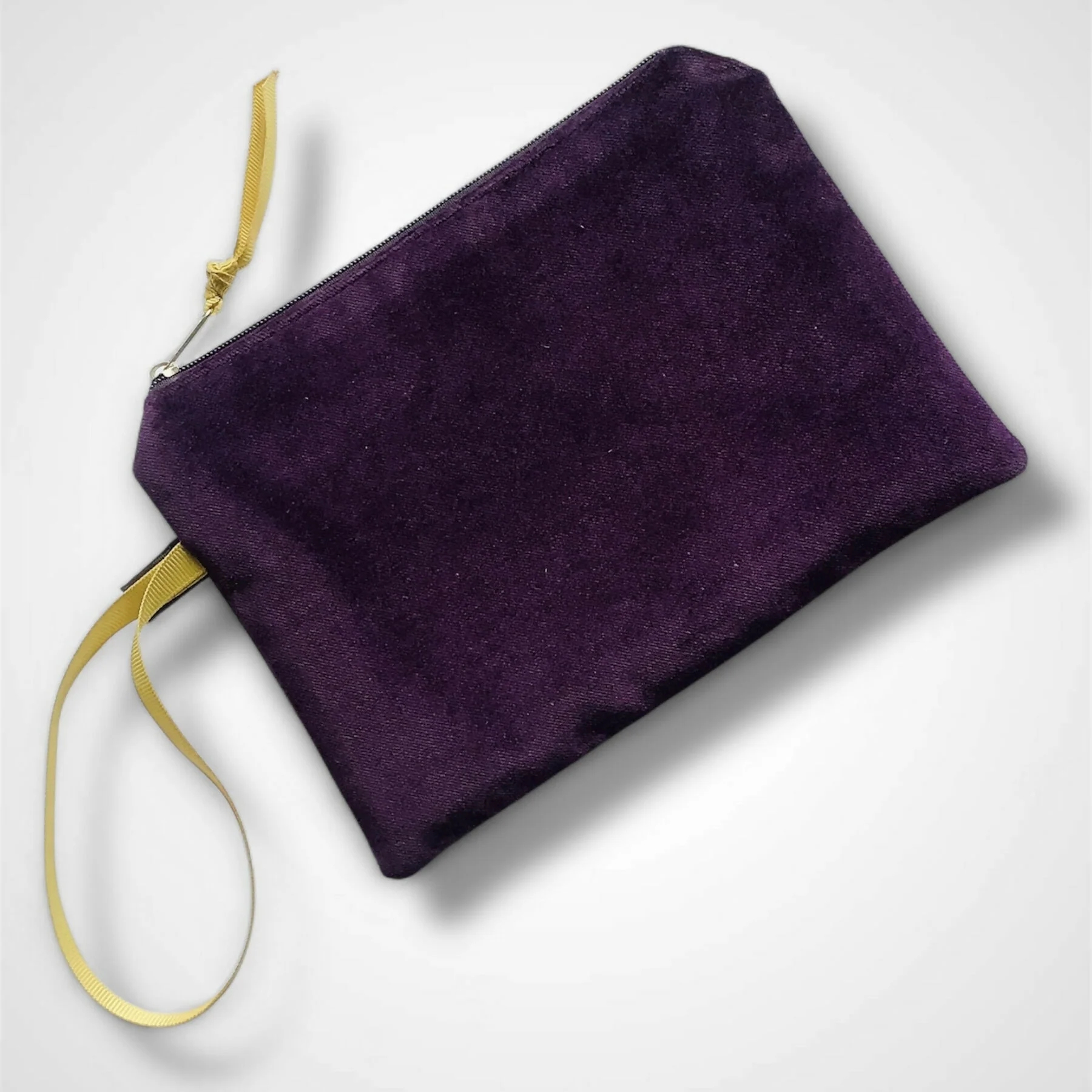 Lotus Flower Aubergine Velvet Zip-Up Pouch with Wrist Strap - Image 2