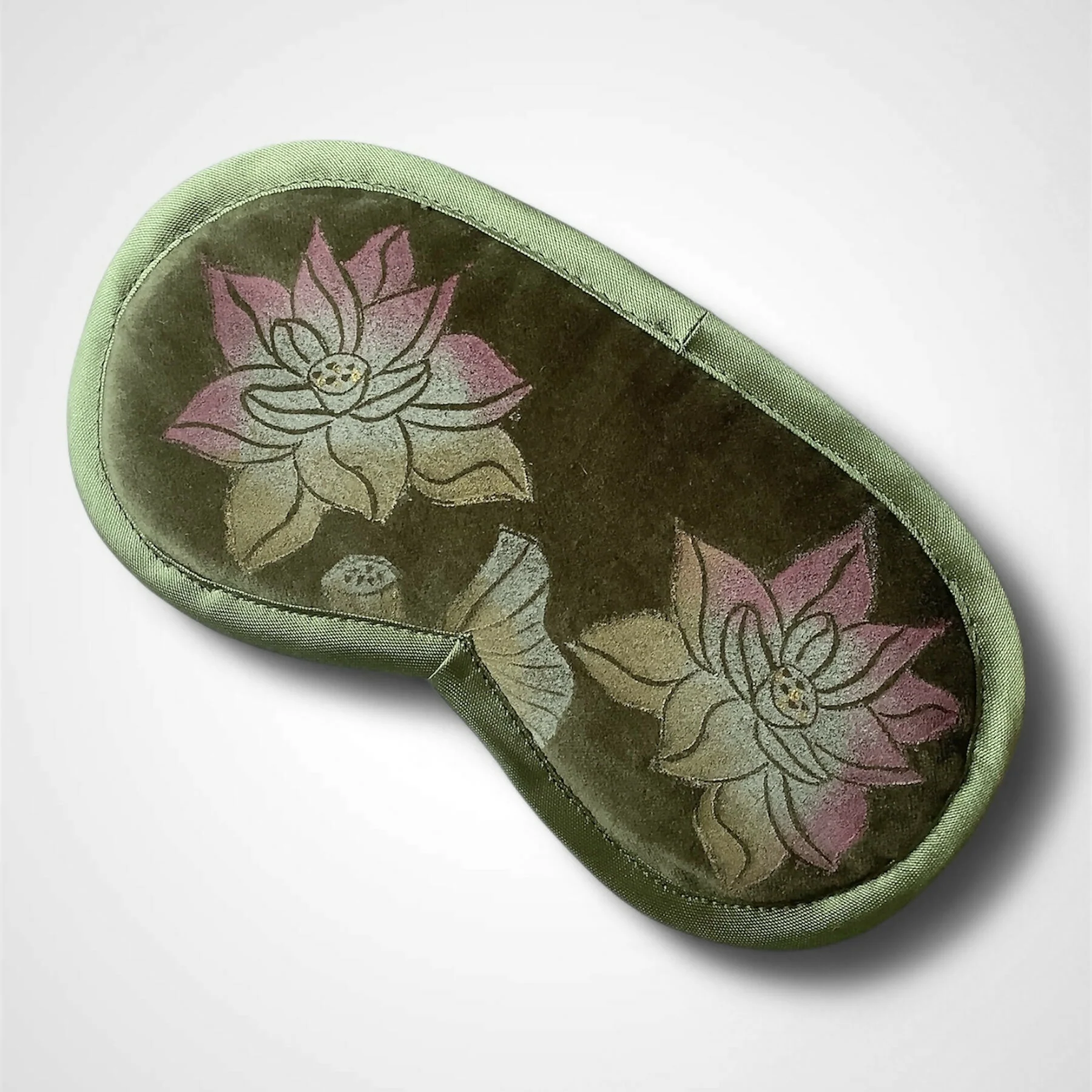 Lotus Flower Olive Green Velvet Lavender Eye Mask
