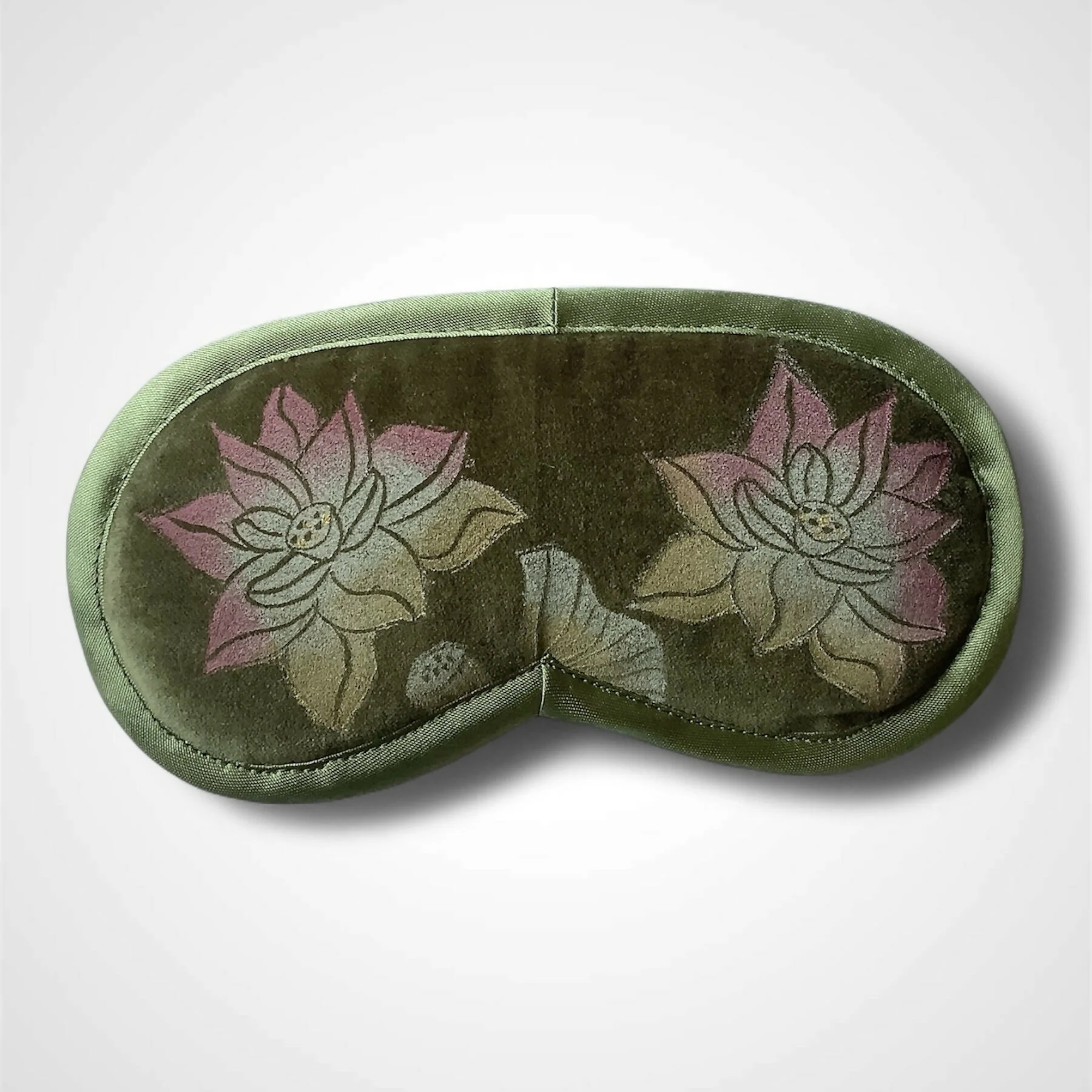 Lotus Flower Olive Green Velvet Lavender Eye Mask - Image 2
