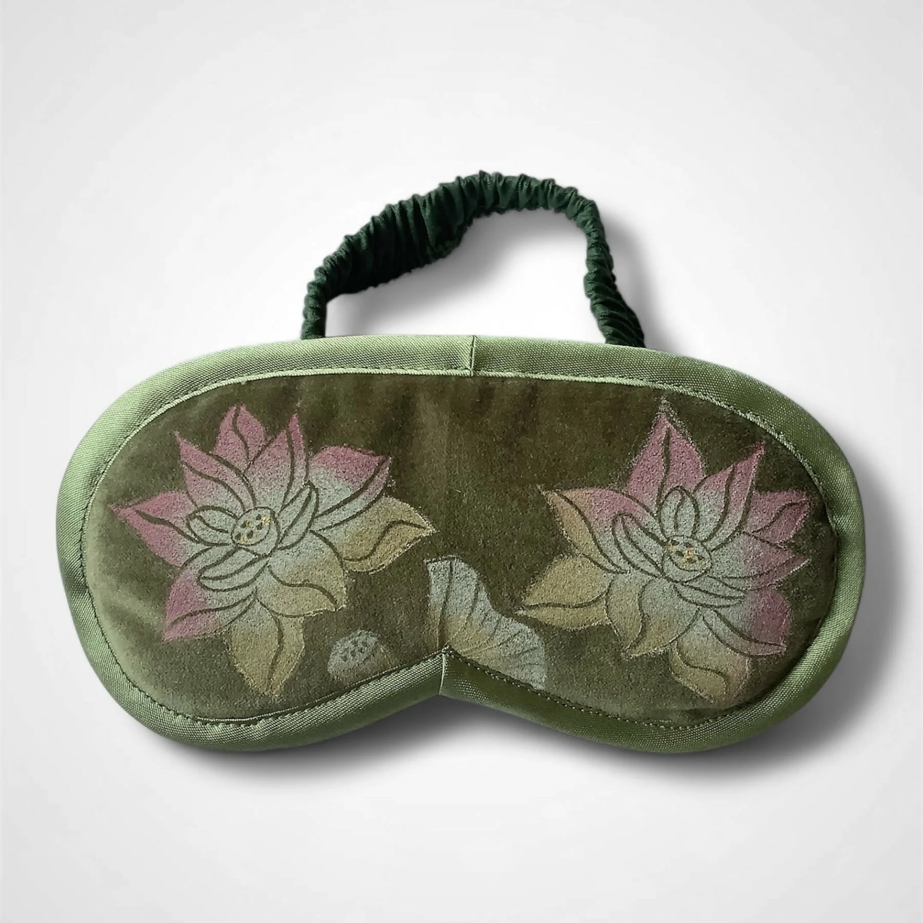 Lotus Flower Olive Green Velvet Lavender Eye Mask - Image 3