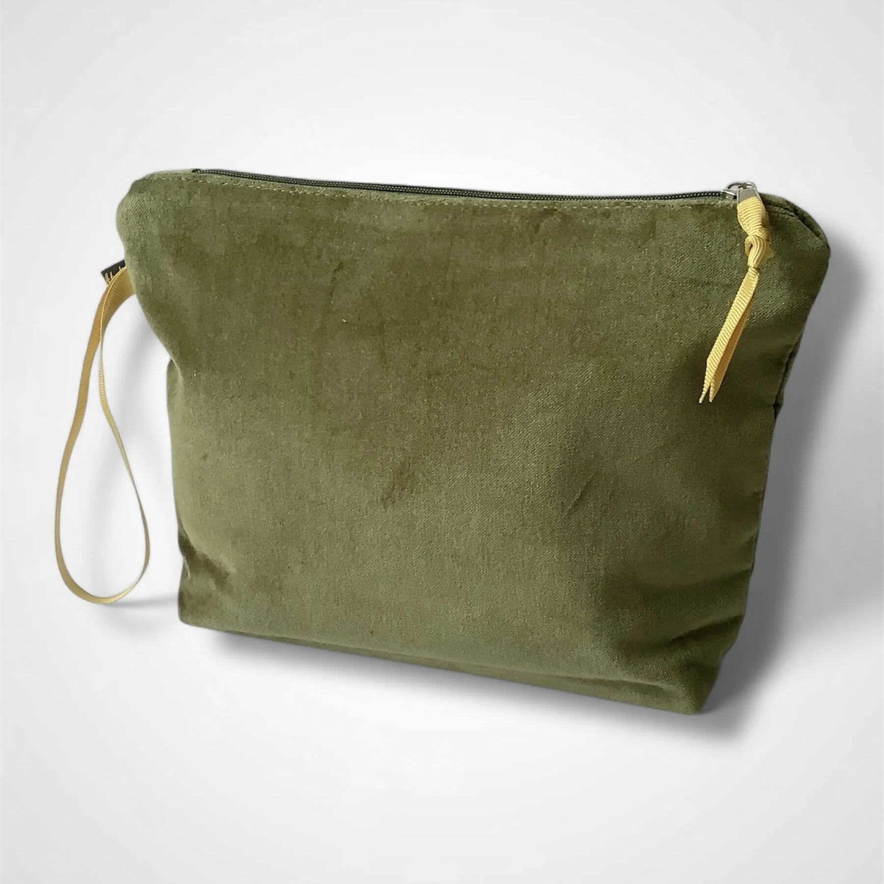 Lotus Flower Olive Green Velvet Makeup Bag - Image 3
