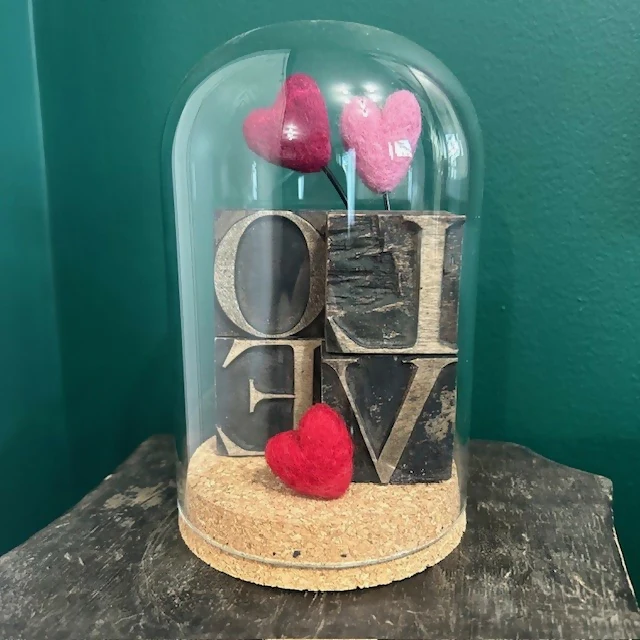 Love Dome Featuring Antique Letter Printing Blocks & Felt Hearts - Image 2