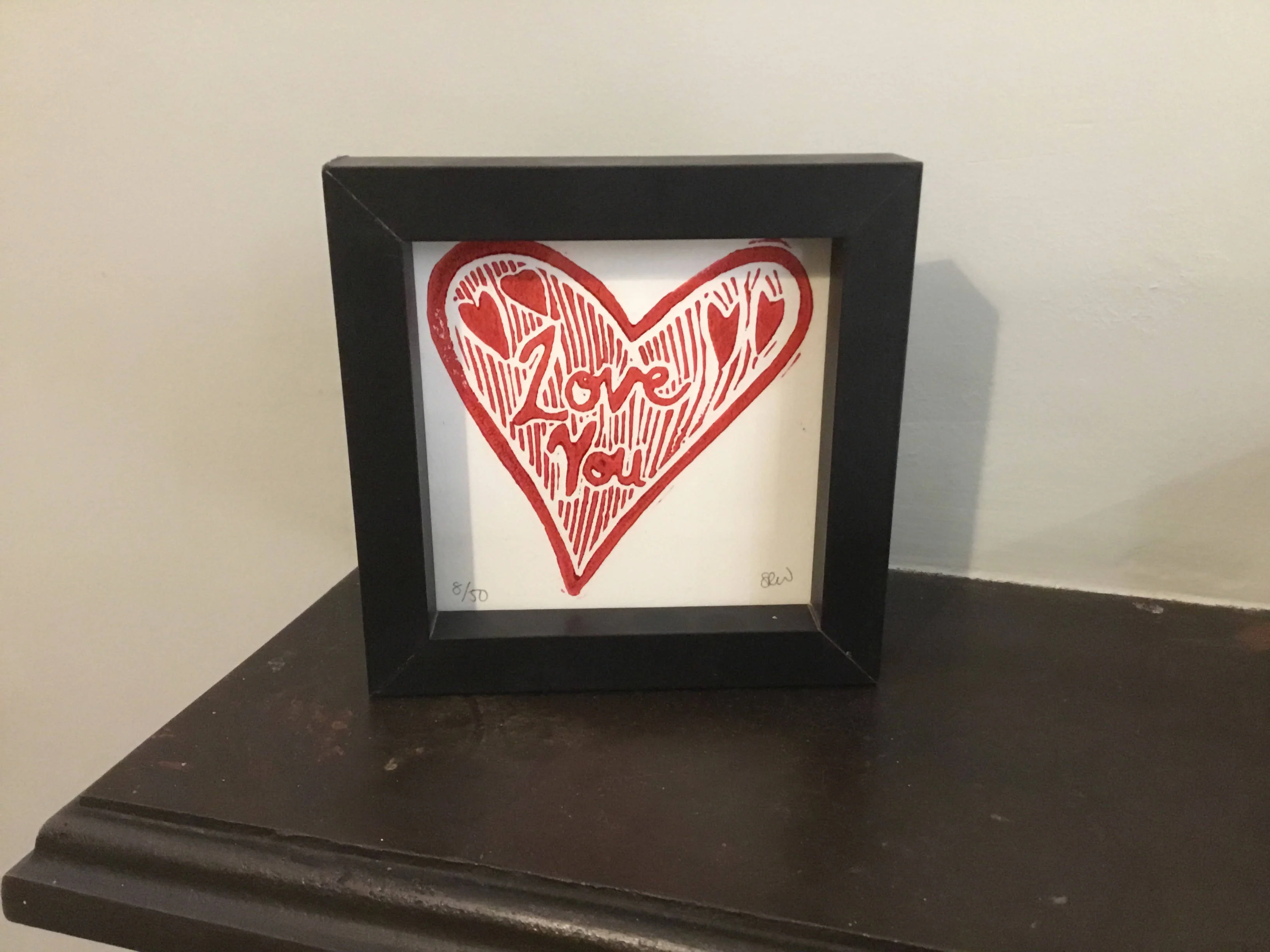 Love You Framed Lino Cut Print - Image 2