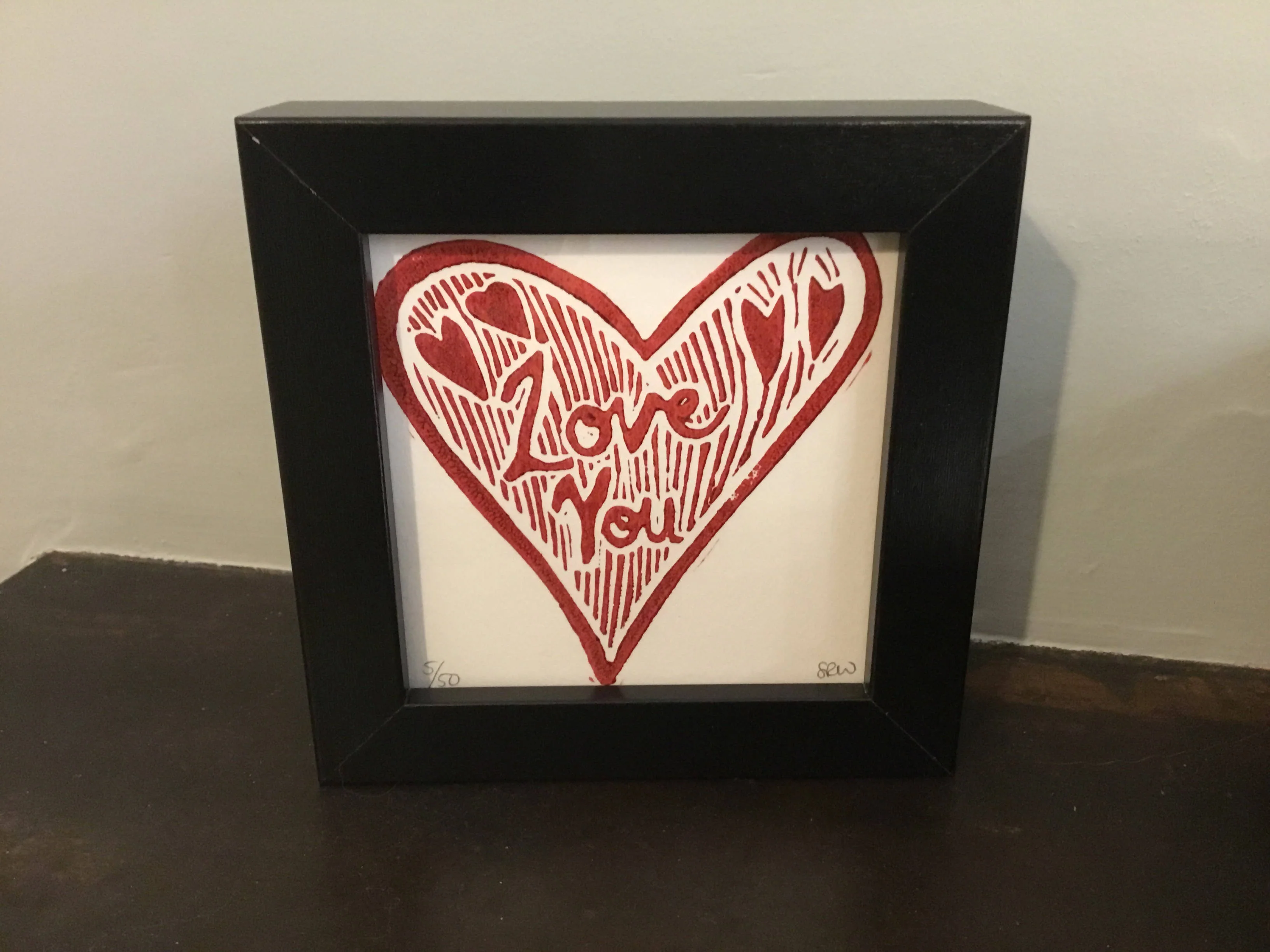 Love You Framed Lino Cut Print - Image 3