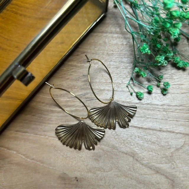 Lovely Gold Plated Hoops Featuring Ginkgo Leaf Charms