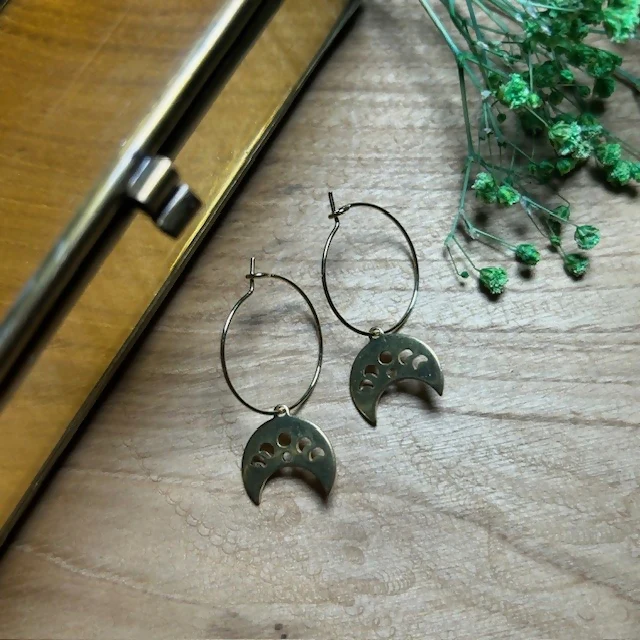 Lovely Gold Plated Hoops Featuring Moon Cycle Charms