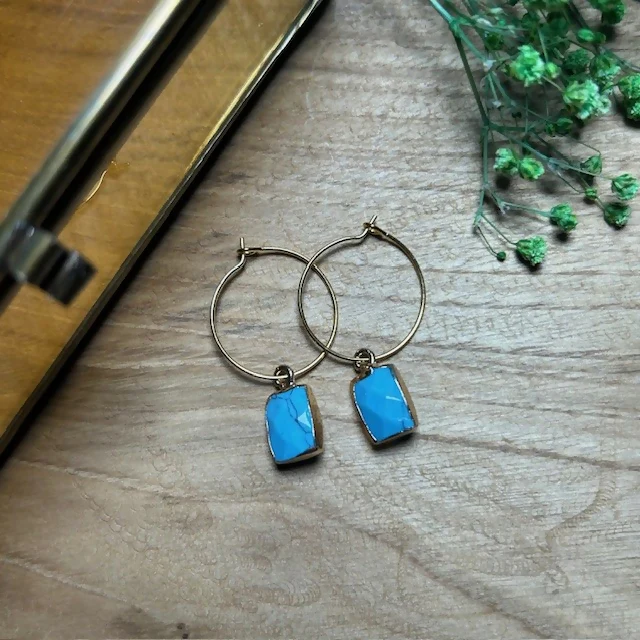 Lovely Gold-Plated Hoops Featuring Turquoise Charms