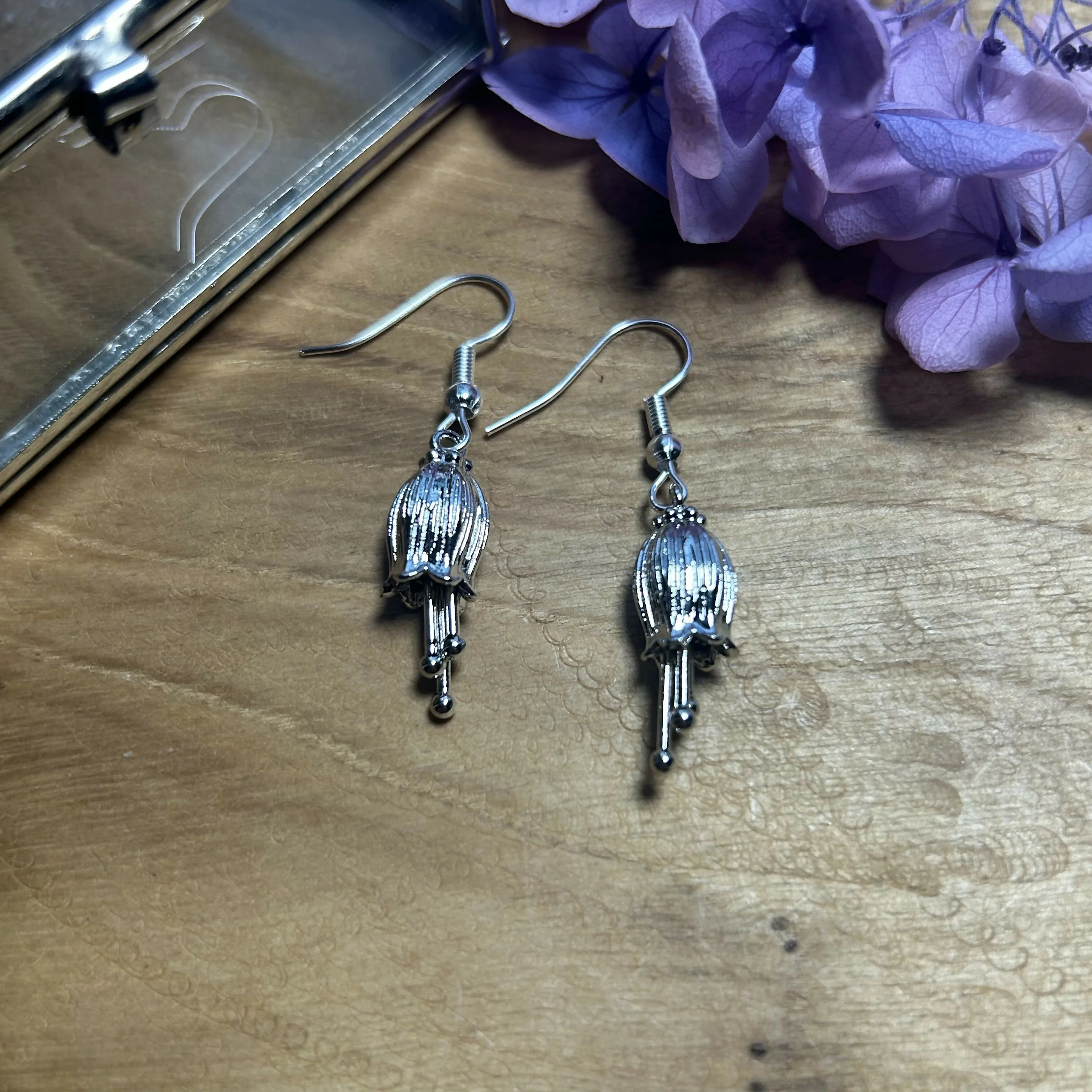 Lovely Silver Plated Flower Bud Earrings