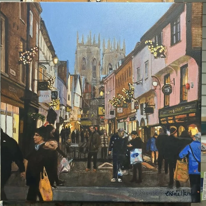 Low Petergate York At Christmas 30cm x 30cm Original Oil Painting On Canvas