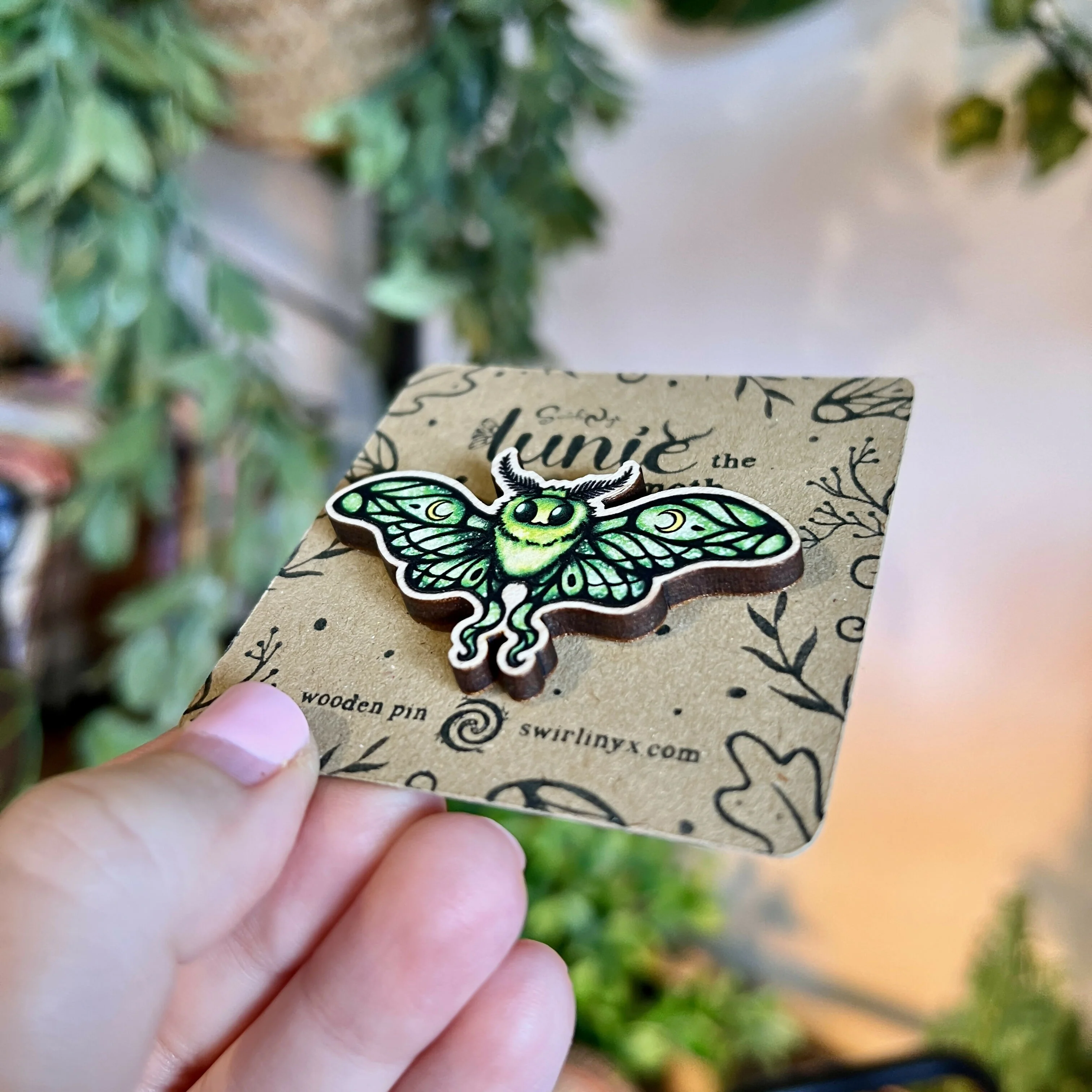 Lunie the Moth Wooden Pin - Image 2