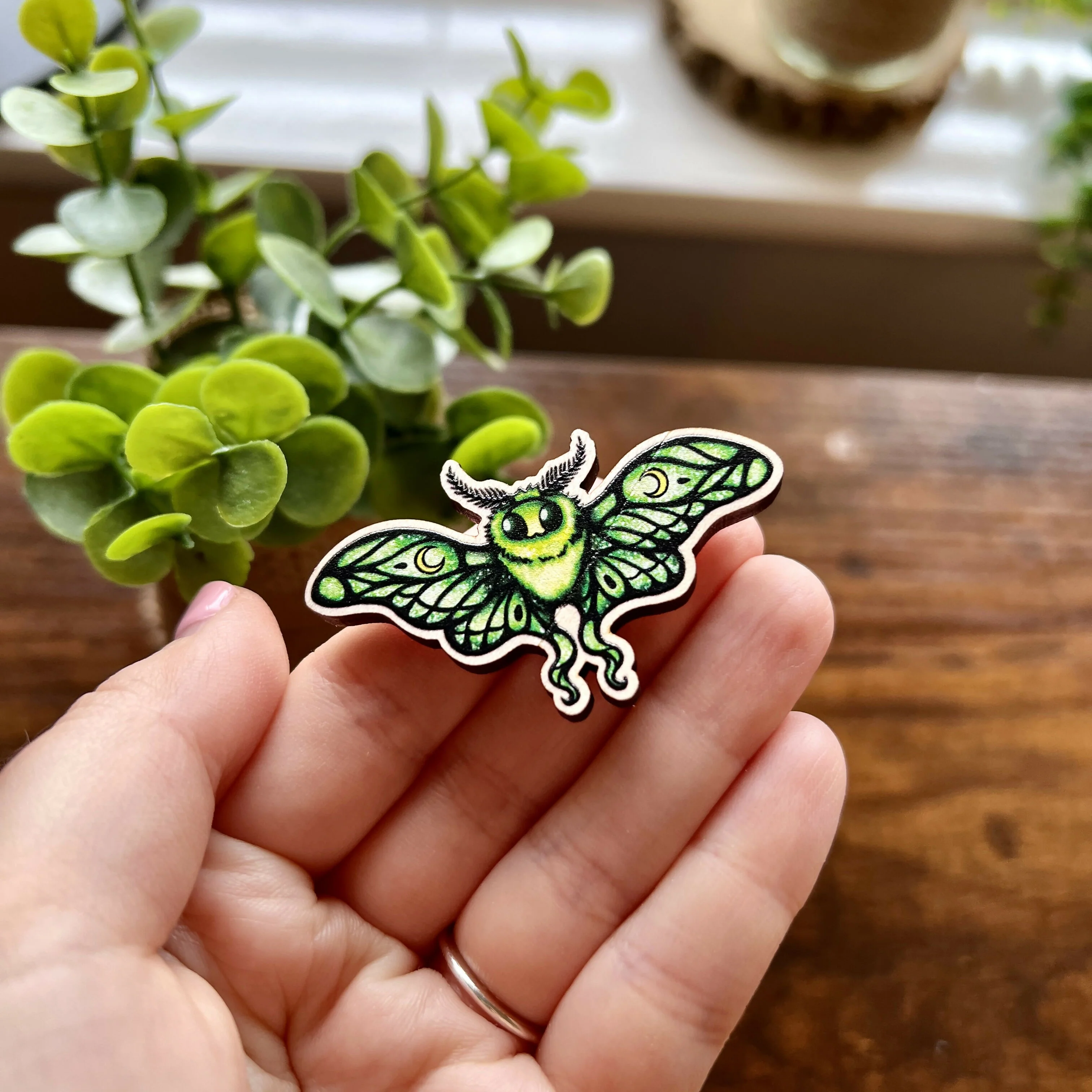 Lunie the Moth Wooden Pin - Image 3