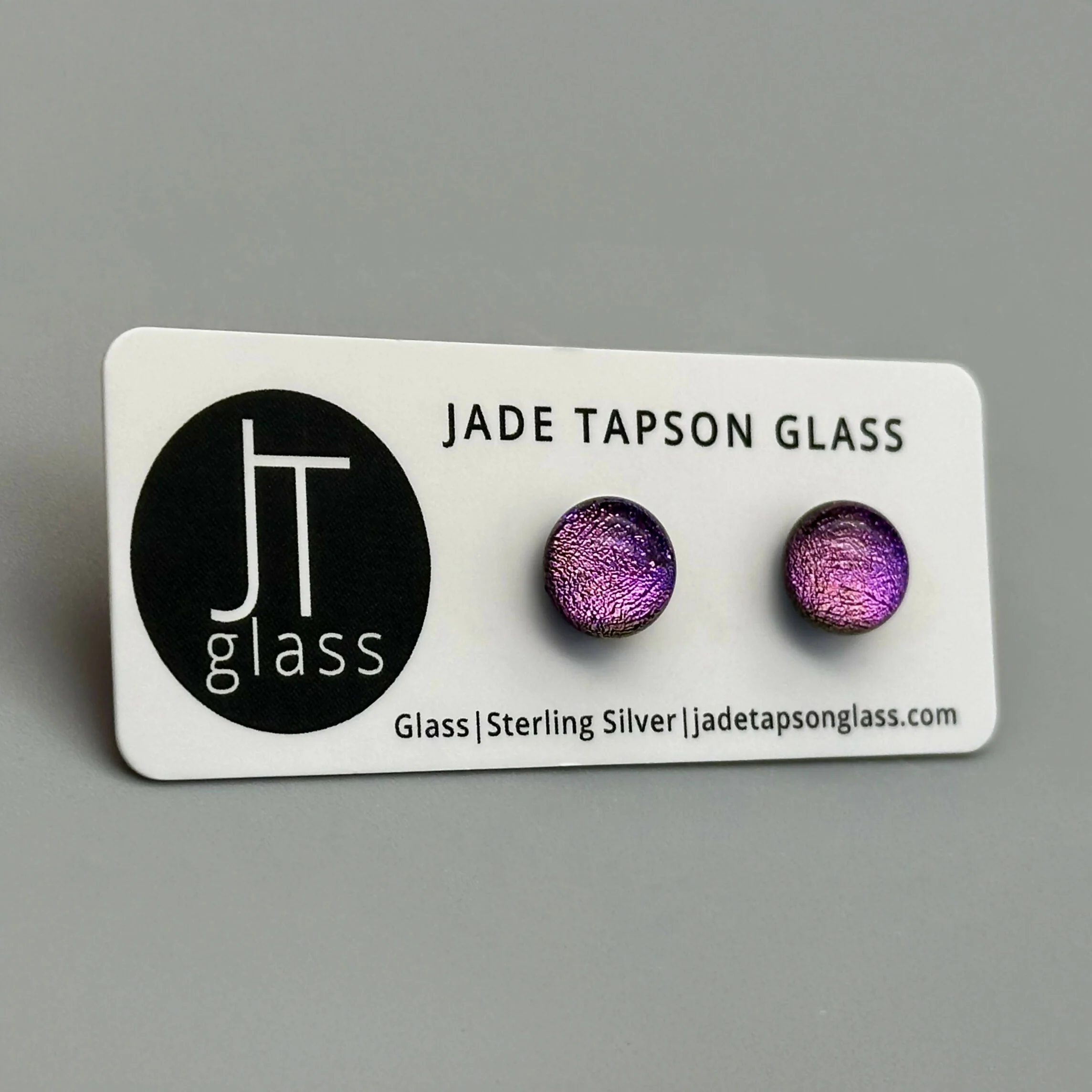 Magenta Dichroic Fused Glass Sterling Silver Stud Earrings - Handmade by Jade Tapson Glass. - Image 3