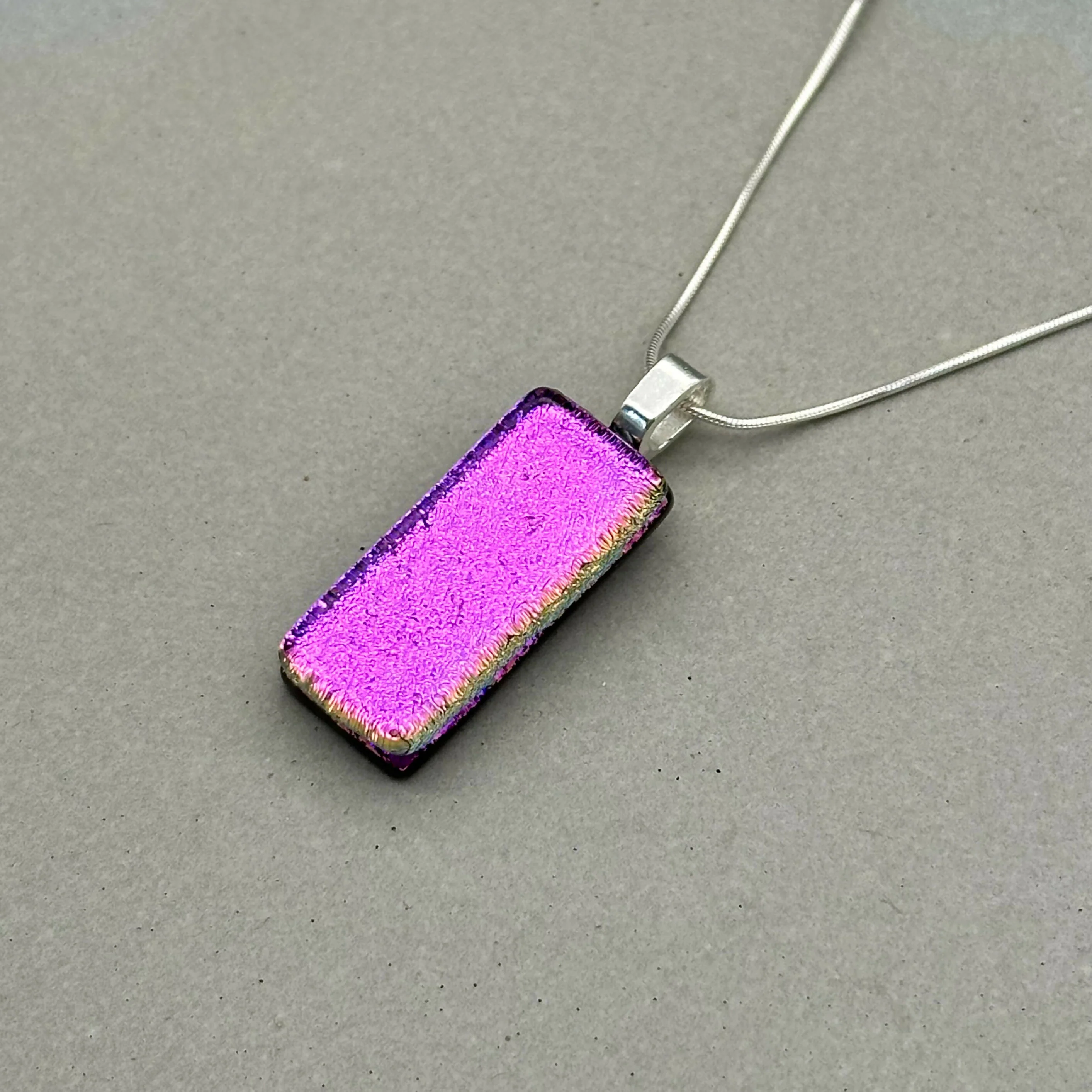 Magenta Dichroic Glass Necklace and Earrings Set - Sterling Silver, Handmade by Jade Tapson Glass. - Image 5