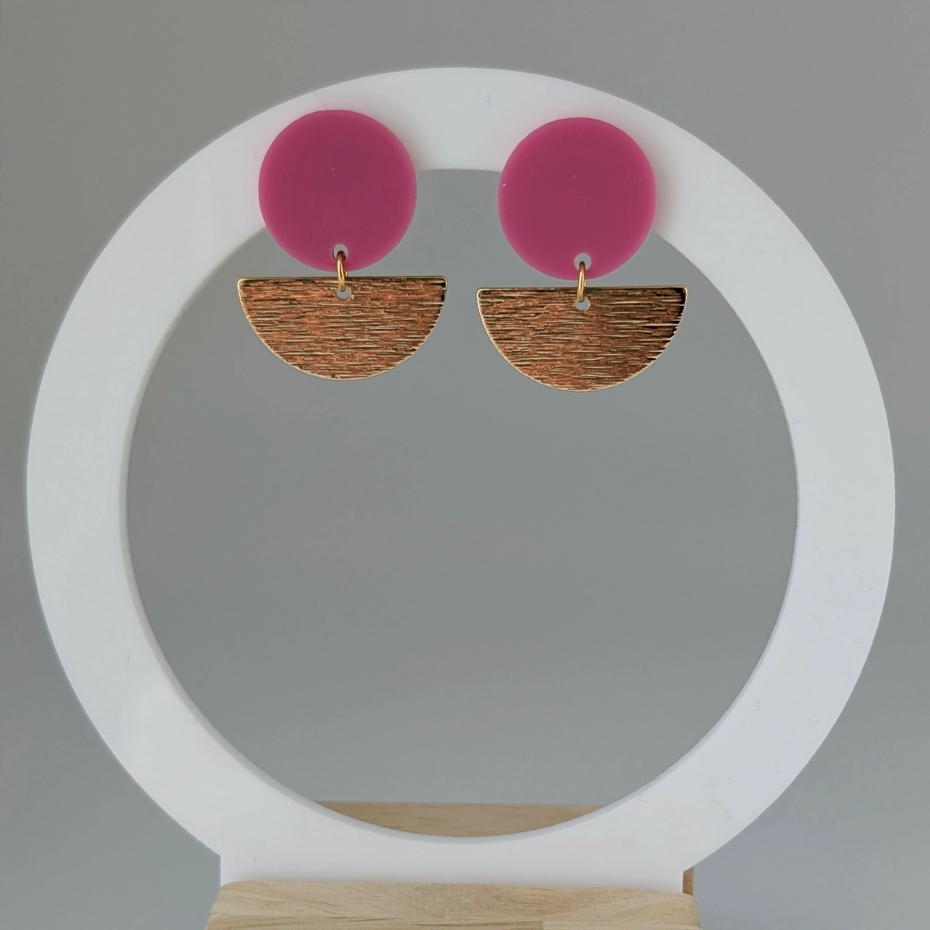 Magenta Geometric Earrings in Gold or Silver - Image 2