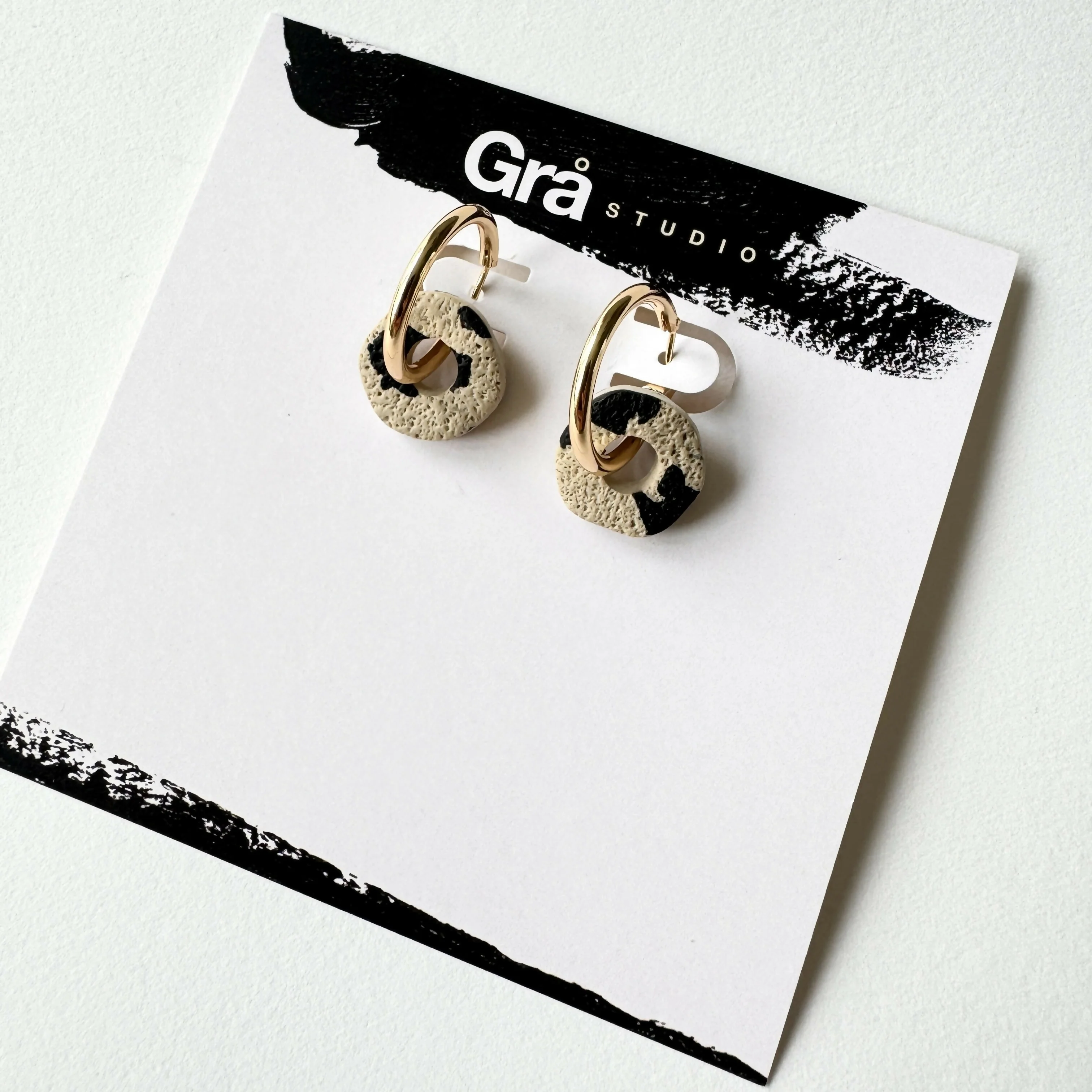 Maggie / Gold Hoop Earrings With Polymer Clay Charm