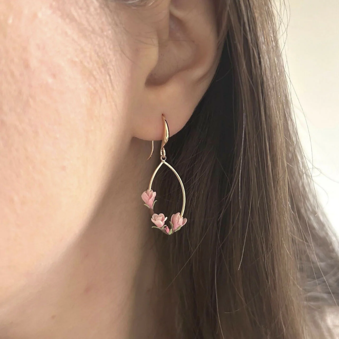 Magnolia Flower Pink Earrings - Image 3