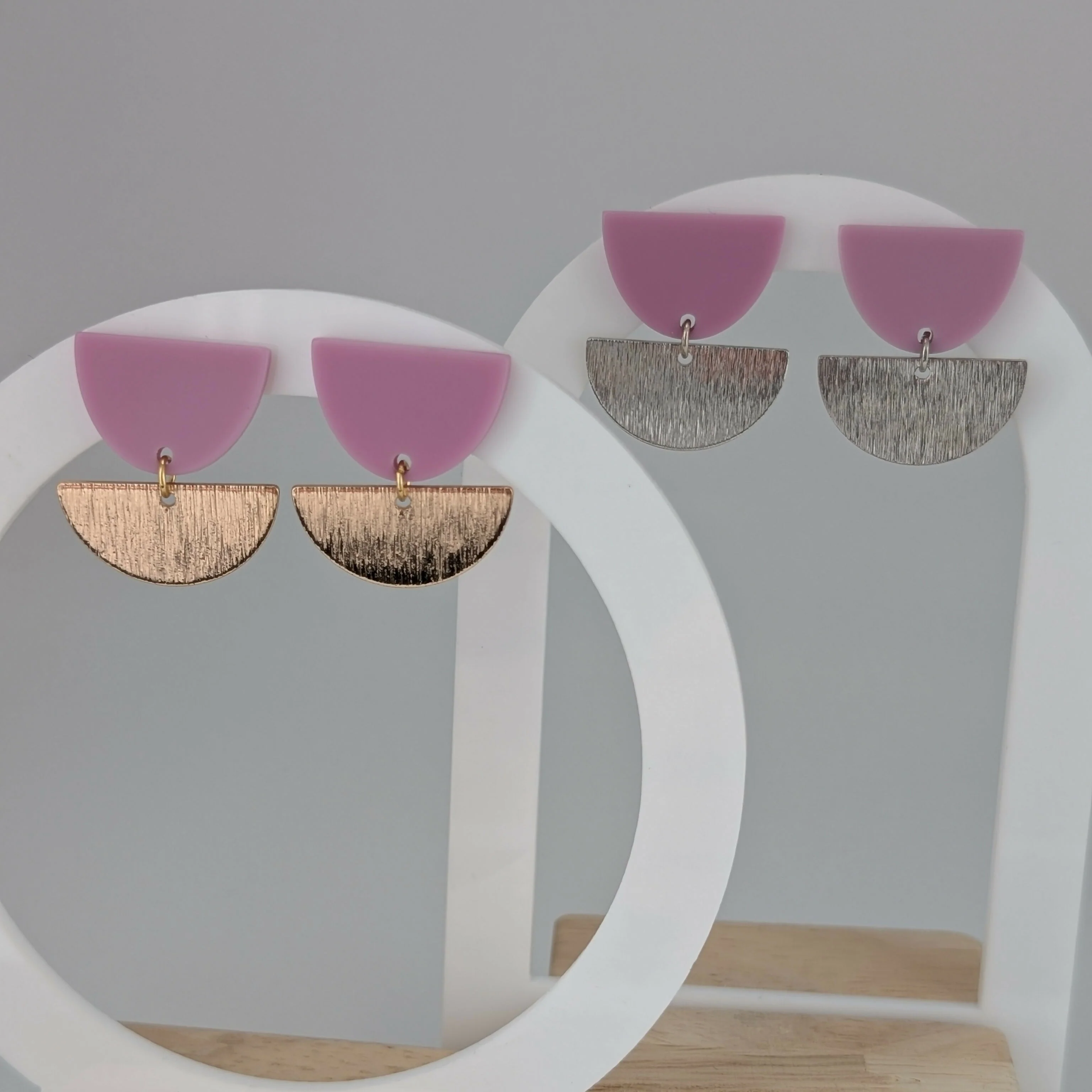 Mauve Pink Tulip Geometric Earrings in Gold or Silver - Image 6