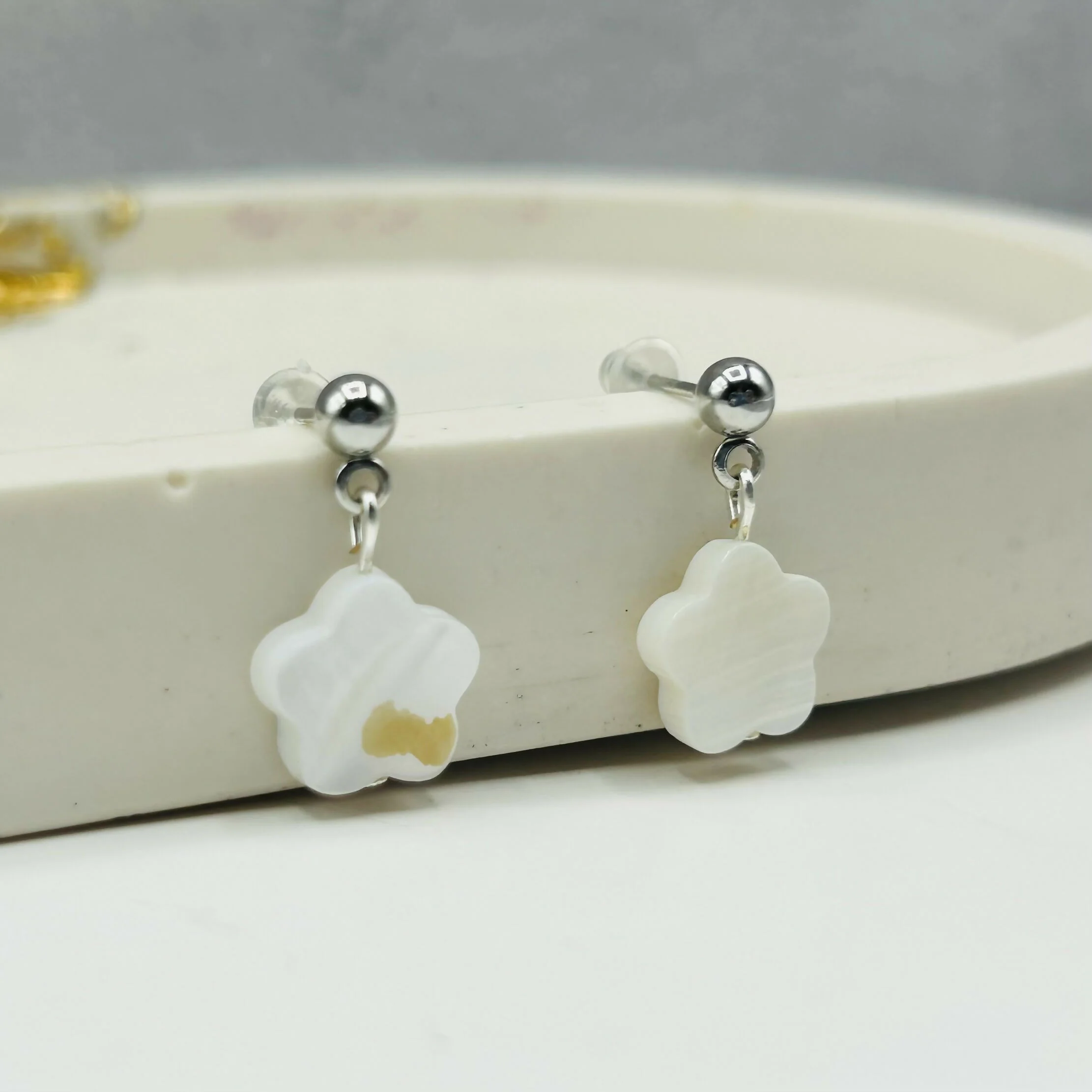 Mediterranean Mother of Pearl and Evil Eye Earrings - Image 4