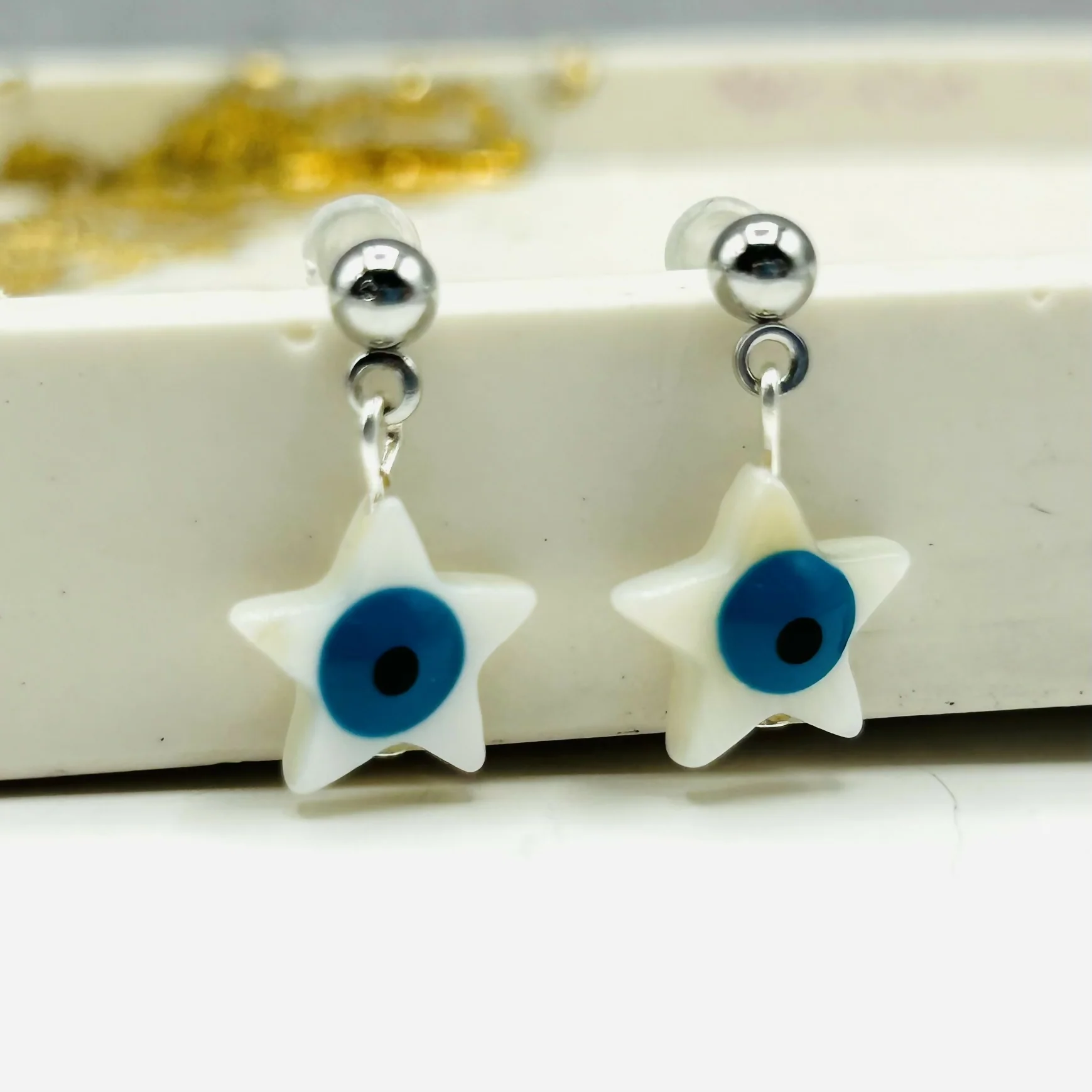 Mediterranean Mother of Pearl and Evil Eye Earrings - Image 5