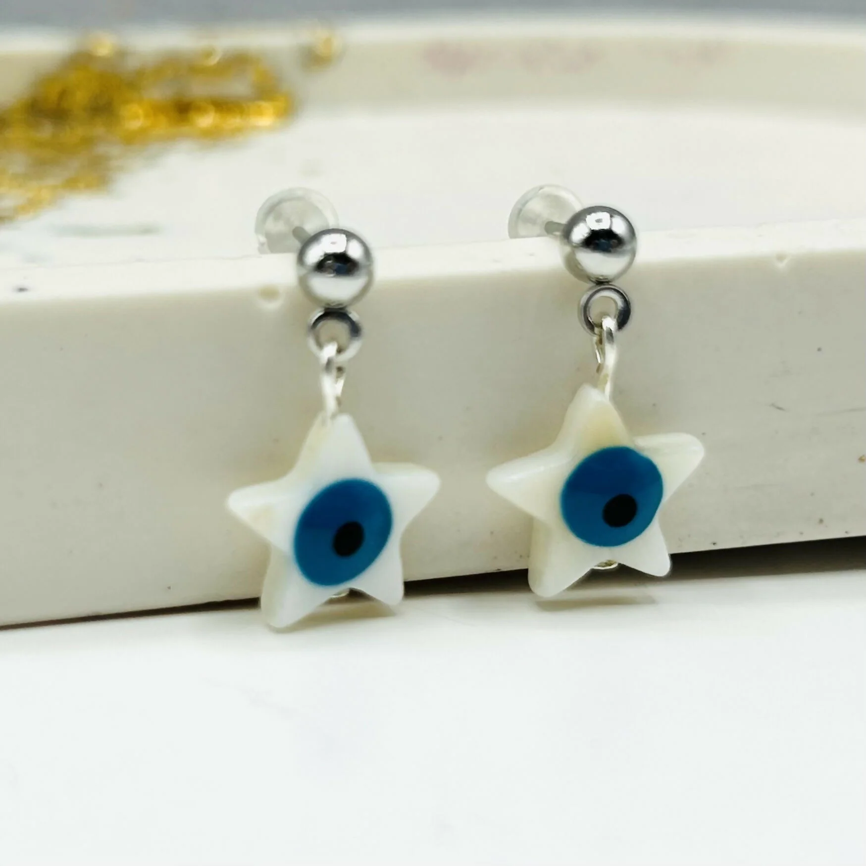 Mediterranean Mother of Pearl and Evil Eye Earrings - Image 6