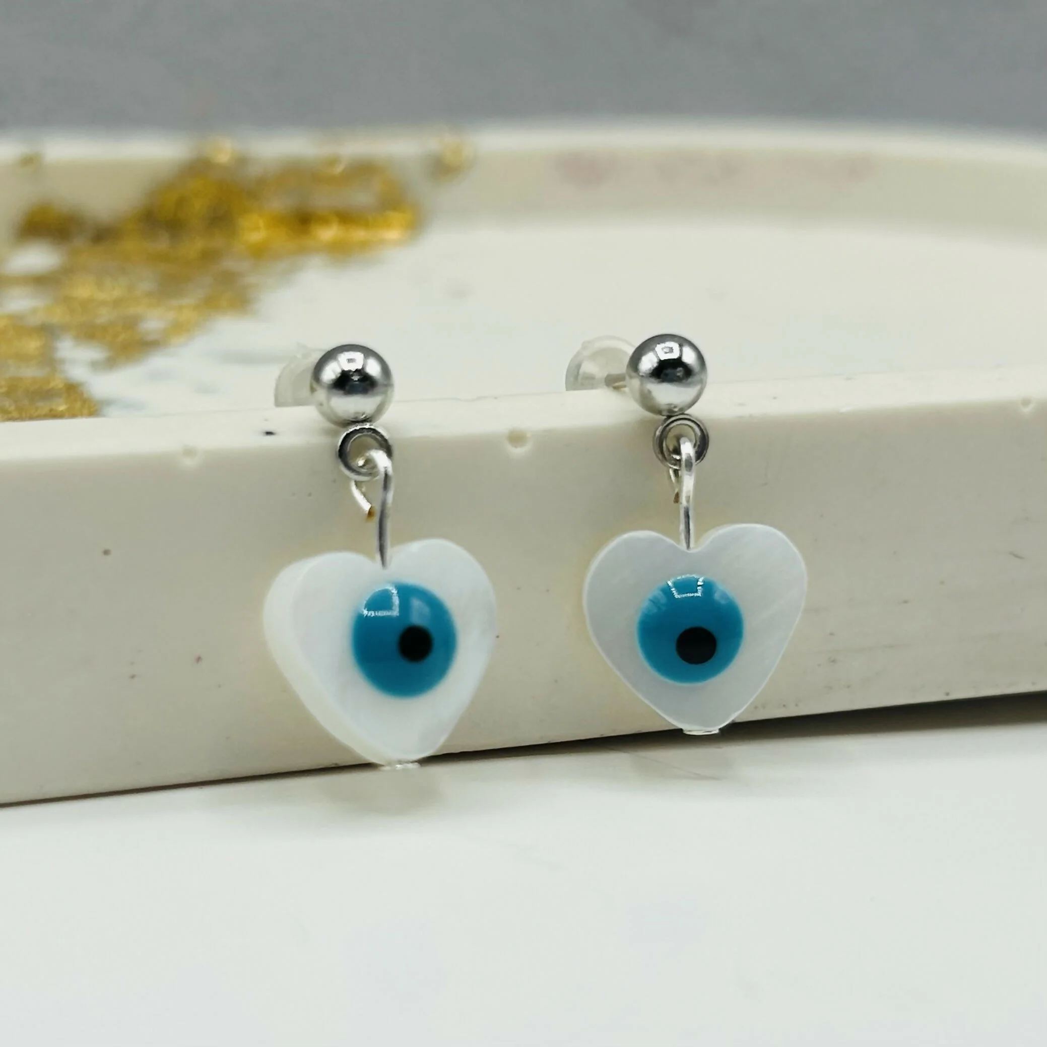 Mediterranean Mother of Pearl and Evil Eye Earrings - Image 7