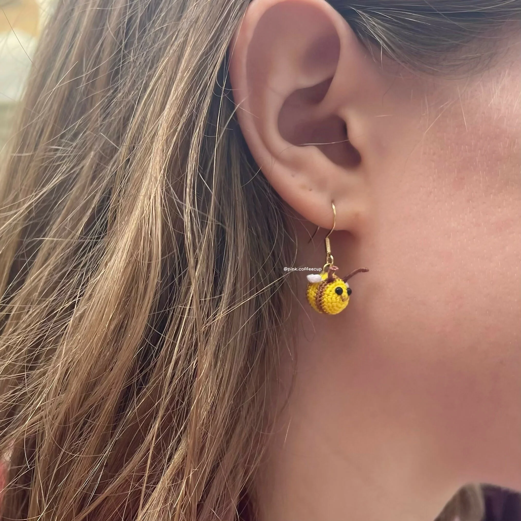 Micro Crochet Bumble Bee Drop and Dangle Earrings - Image 2