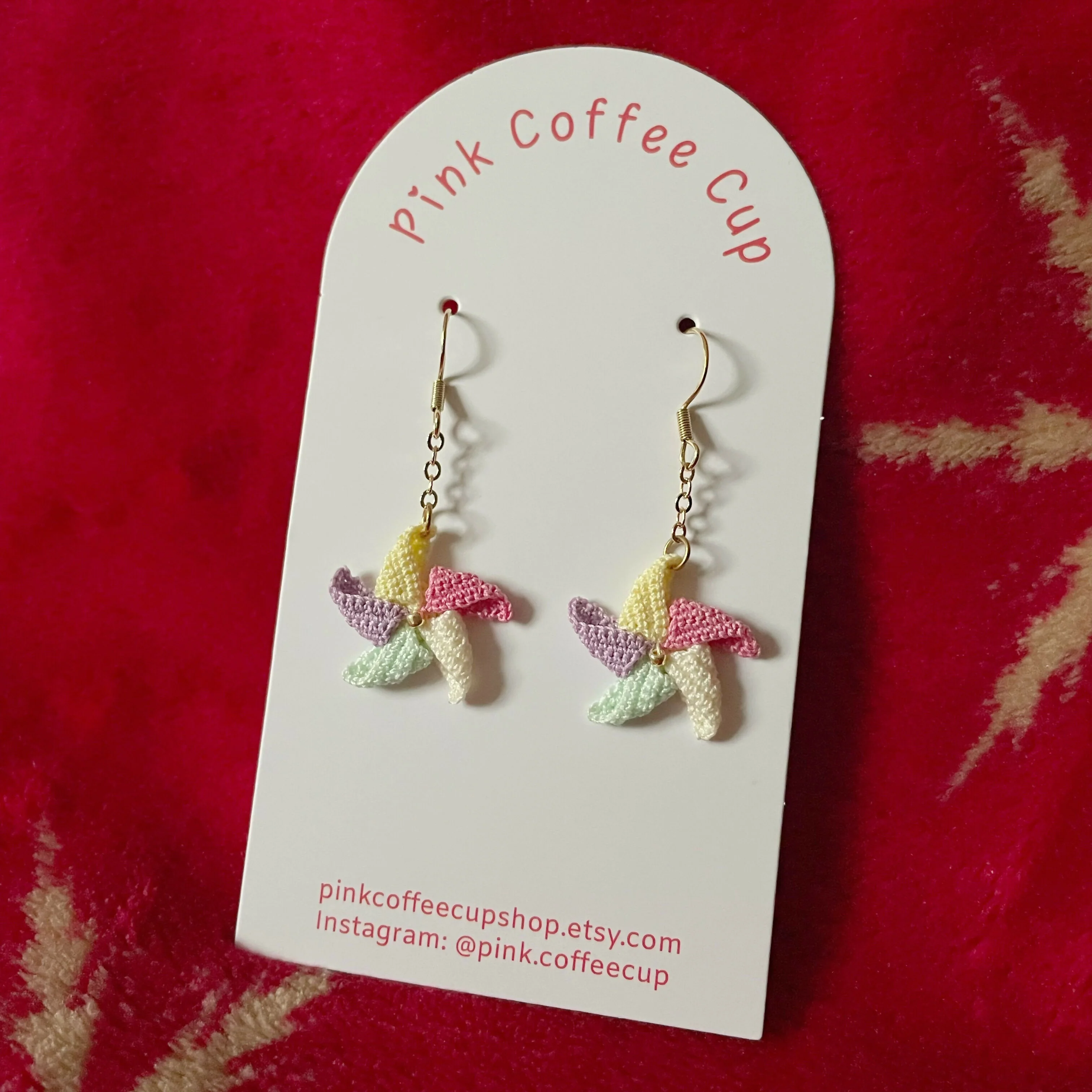 Micro Crochet Pinwheel Drop and Dangle Earrings - Image 3