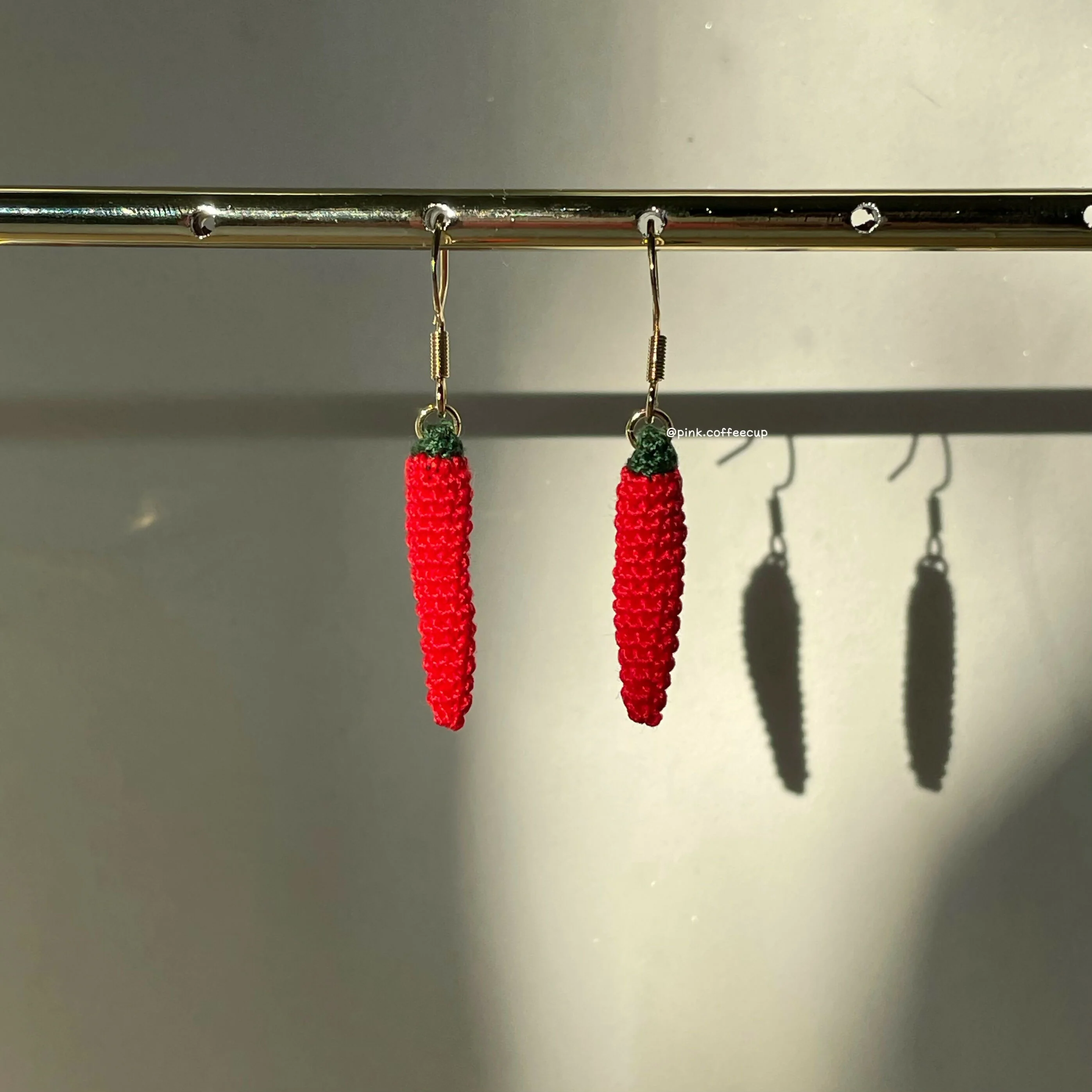 Micro Crochet Red Chili Pepper Drop and Dangle Earrings