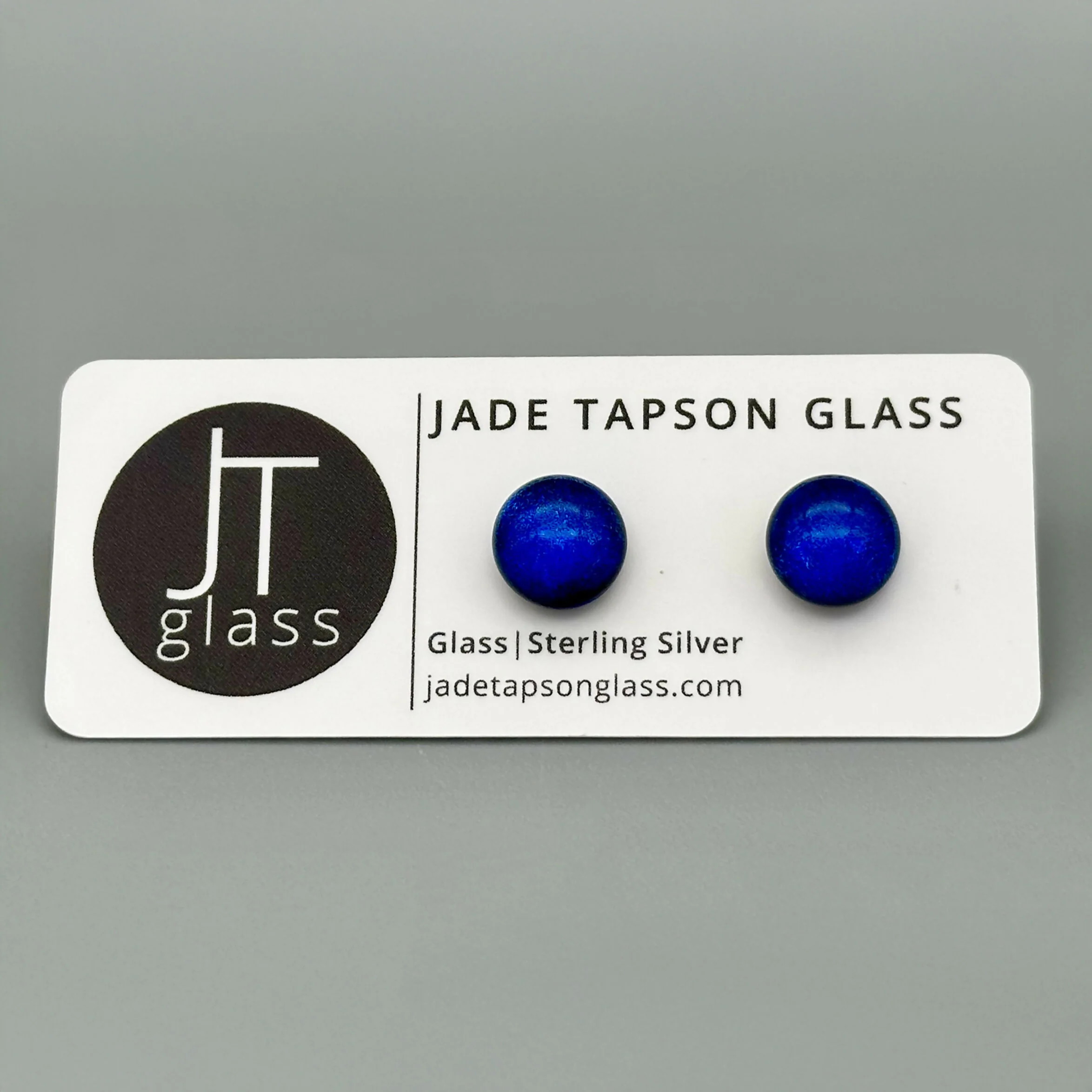 Mid Blue Dichroic Fused Glass Sterling Silver Stud Earrings - Handmade by Jade Tapson Glass.
