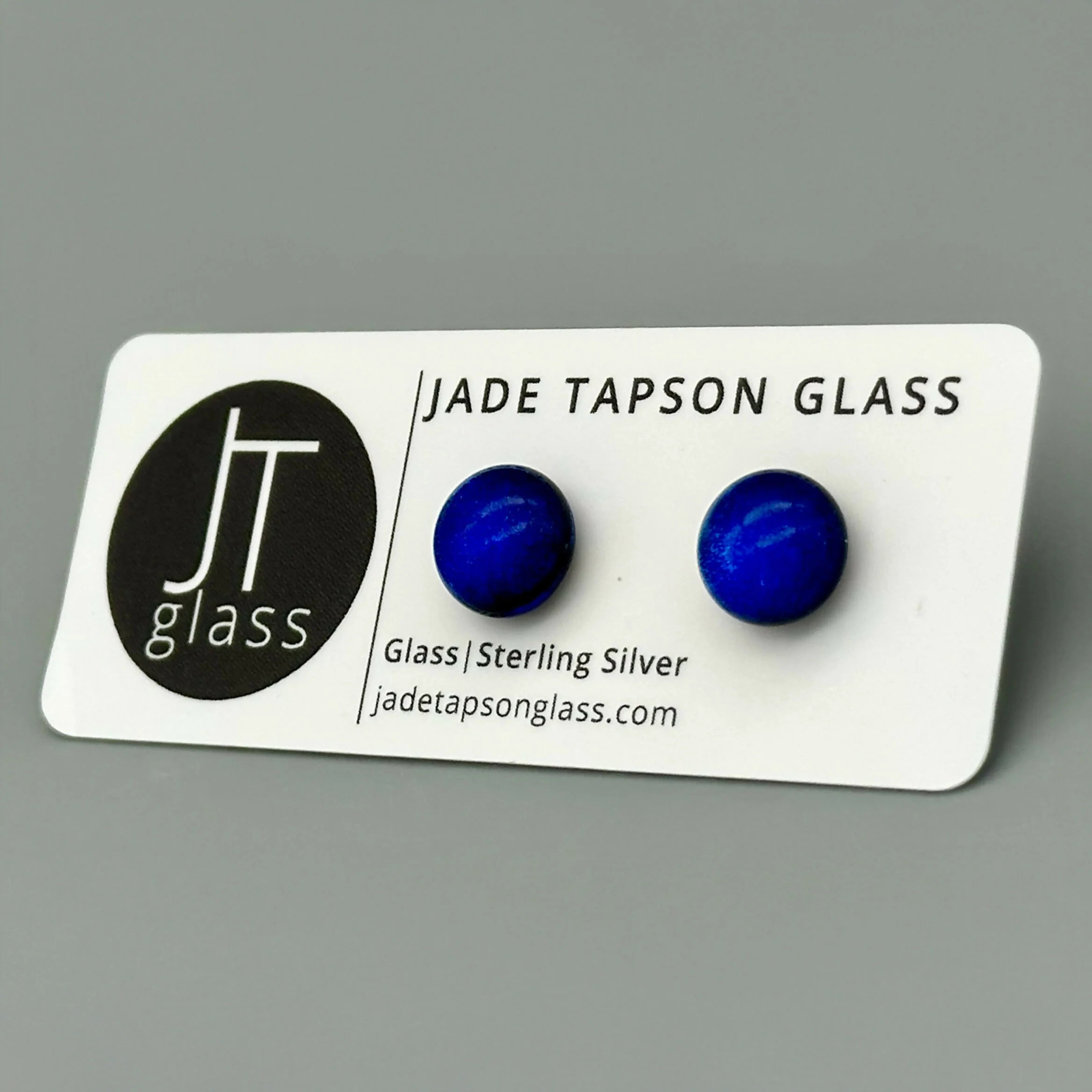 Mid Blue Dichroic Fused Glass Sterling Silver Stud Earrings - Handmade by Jade Tapson Glass. - Image 2