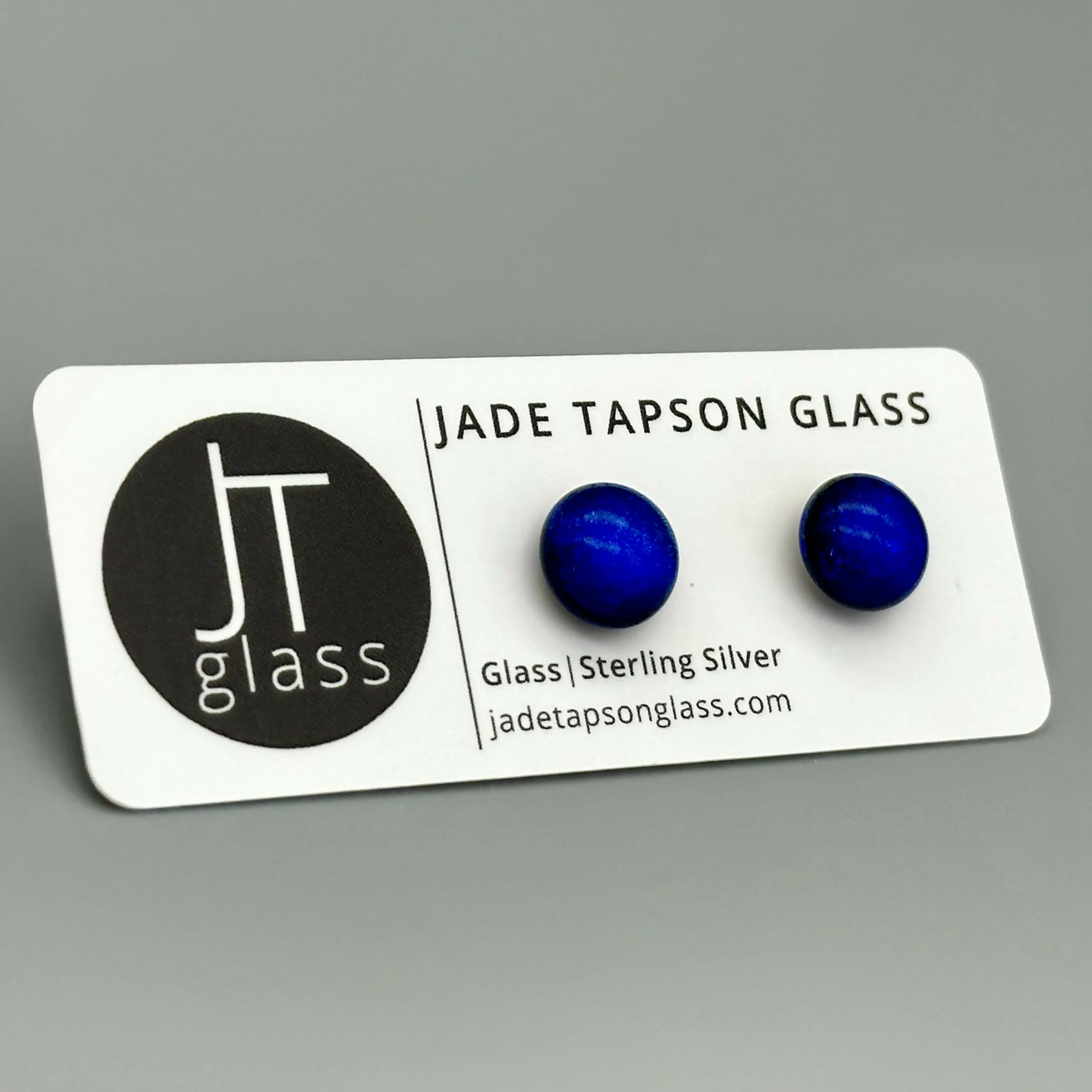 Mid Blue Dichroic Fused Glass Sterling Silver Stud Earrings - Handmade by Jade Tapson Glass. - Image 3