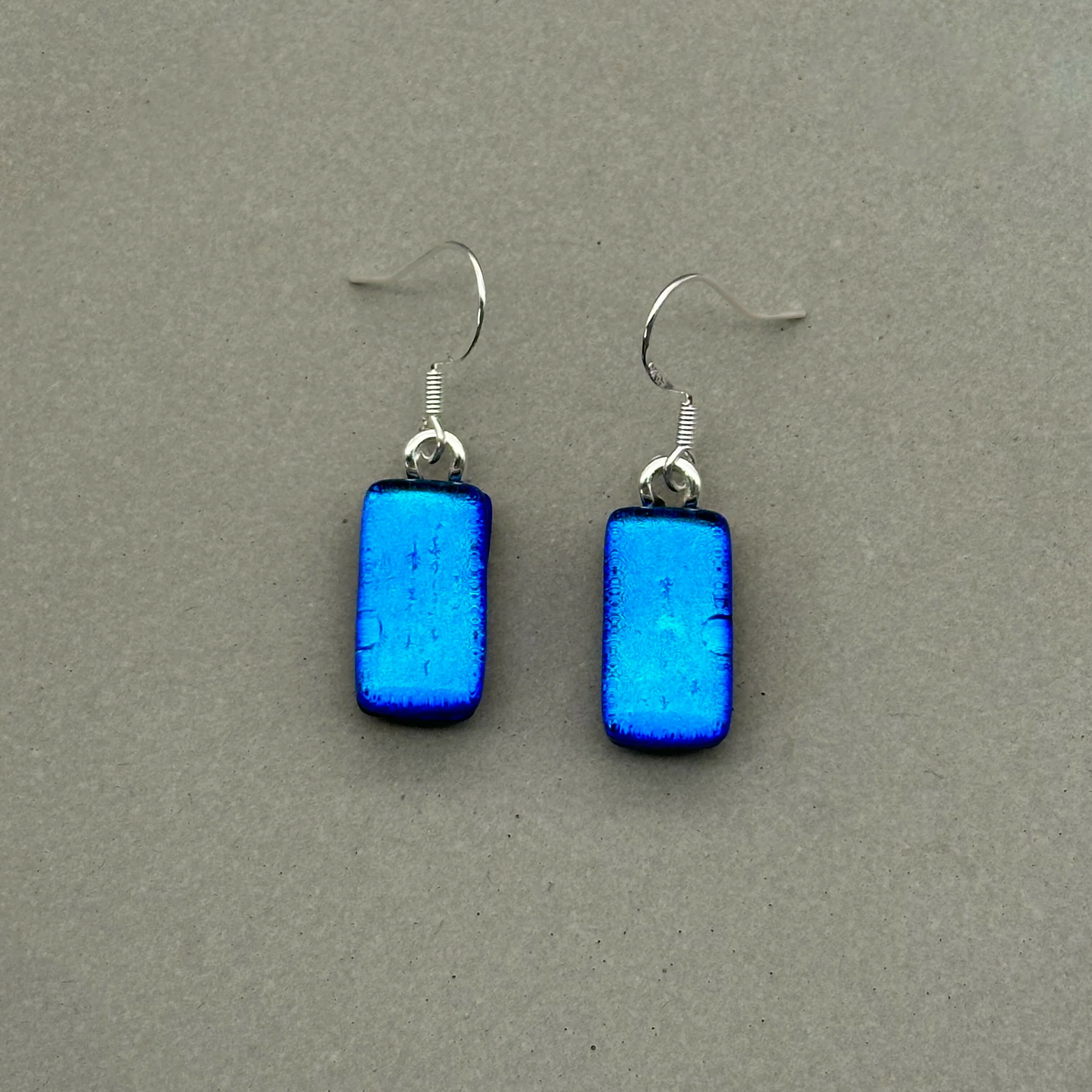 Mid Blue Dichroic Glass Necklace and Earrings Set - Sterling Silver, Handmade by Jade Tapson Glass. - Image 6