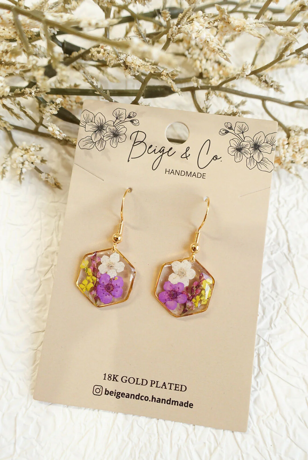 Mini Blossomia Purple Pressed Flower Earrings - Image 2