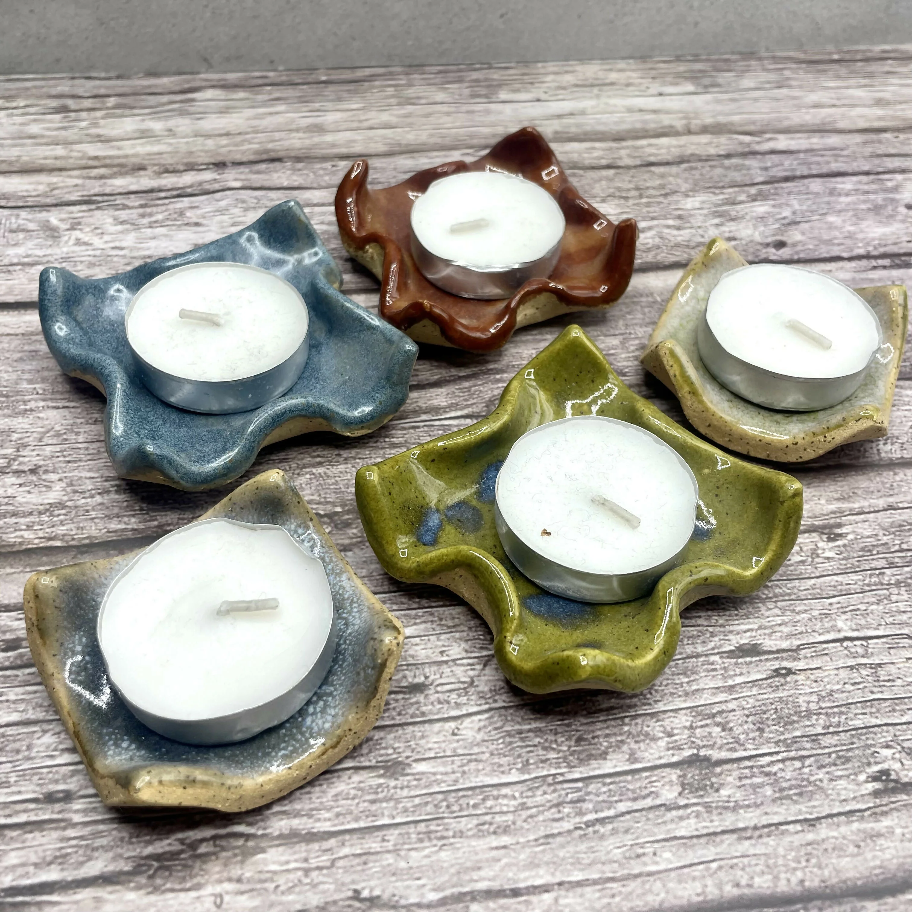 Mini Ceramic Tealight Holders – Hand-built Glazed Candle Dishes