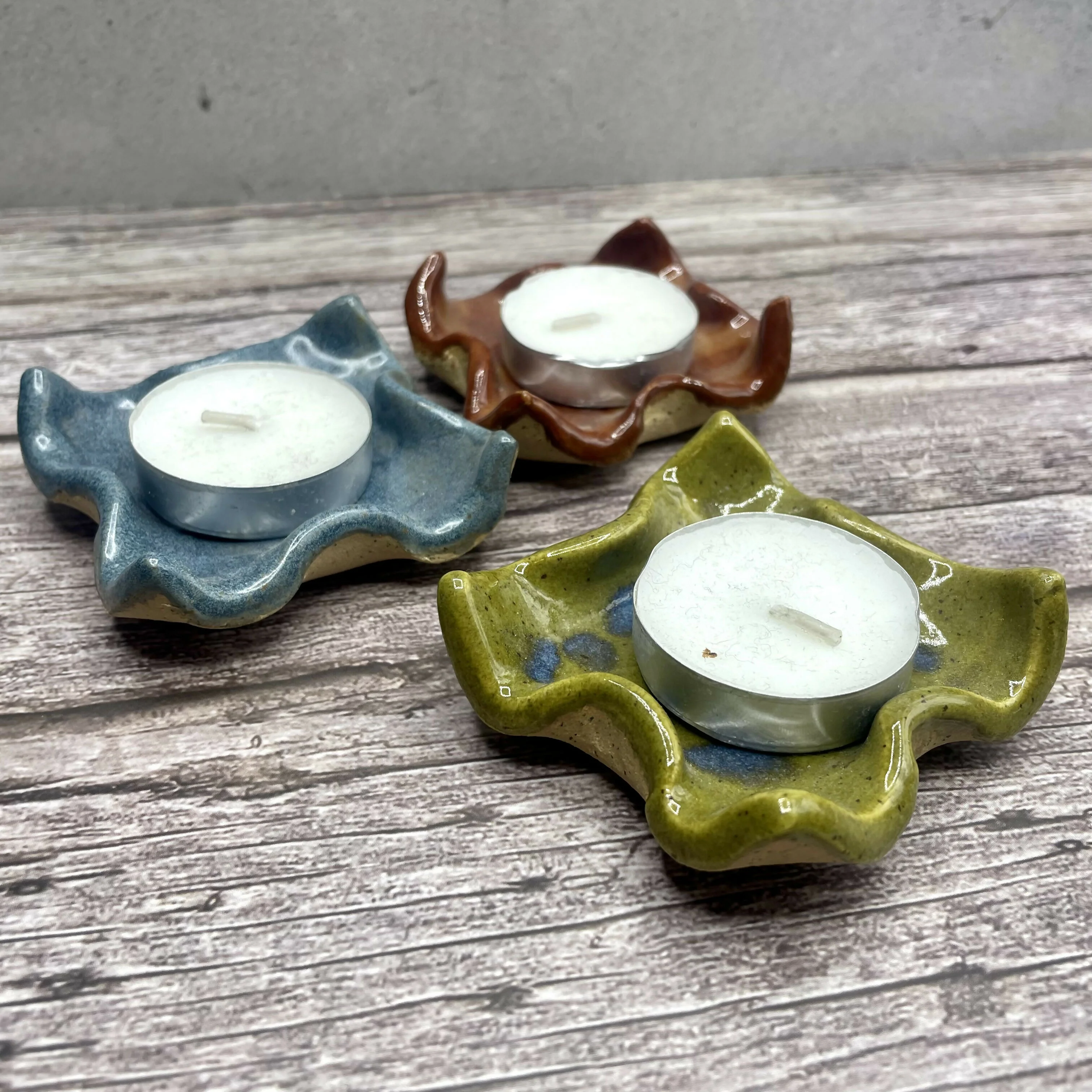 Mini Ceramic Tealight Holders – Hand-built Glazed Candle Dishes - Image 2
