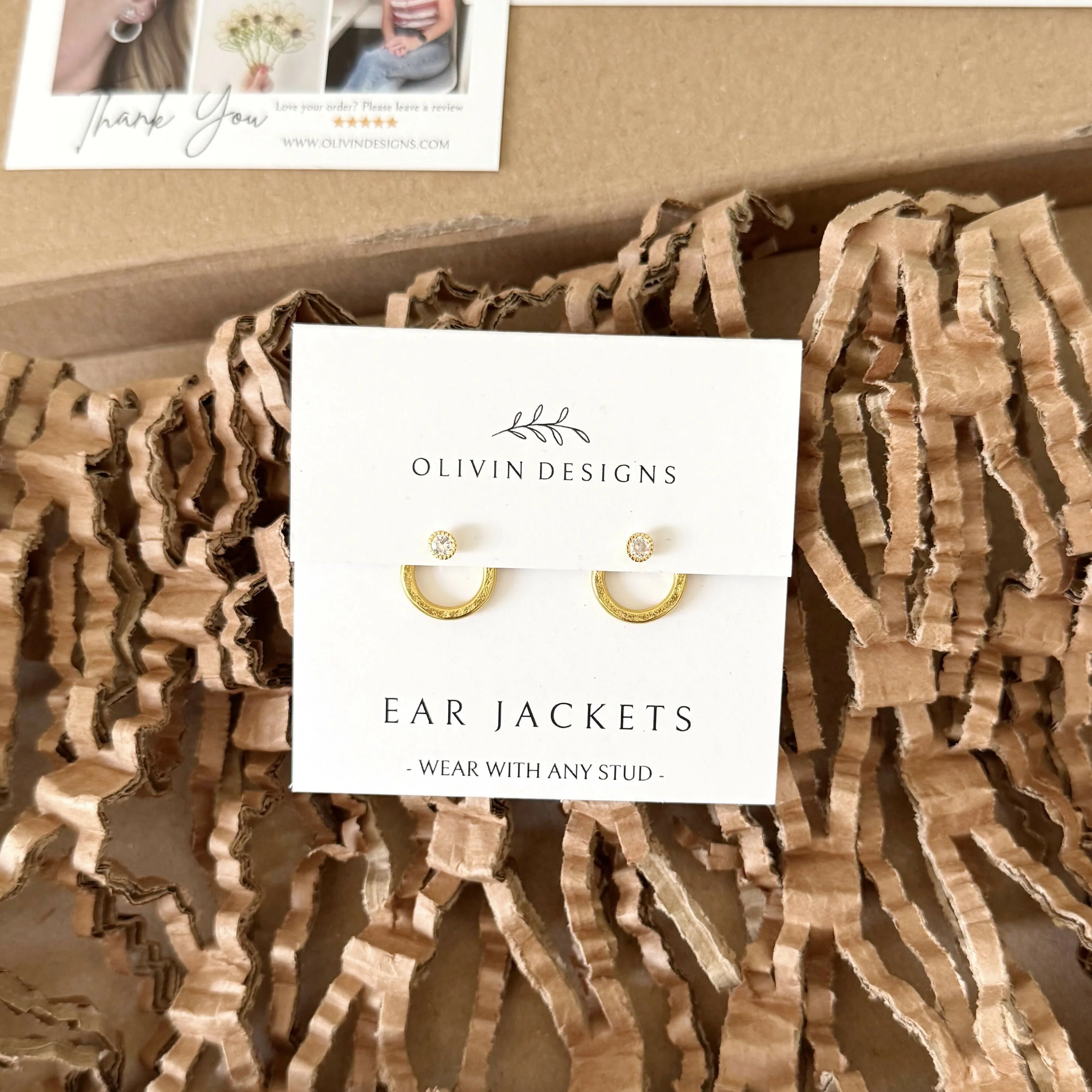 Mini Circle Ear Jackets: Sterling Silver or 18K Gold Plated Studs