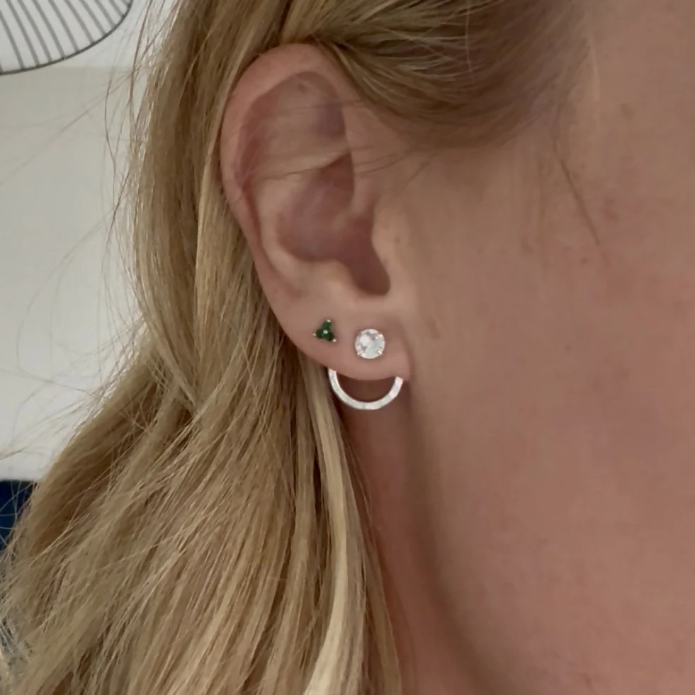 Mini Circle Ear Jackets: Sterling Silver or 18K Gold Plated Studs - Image 2