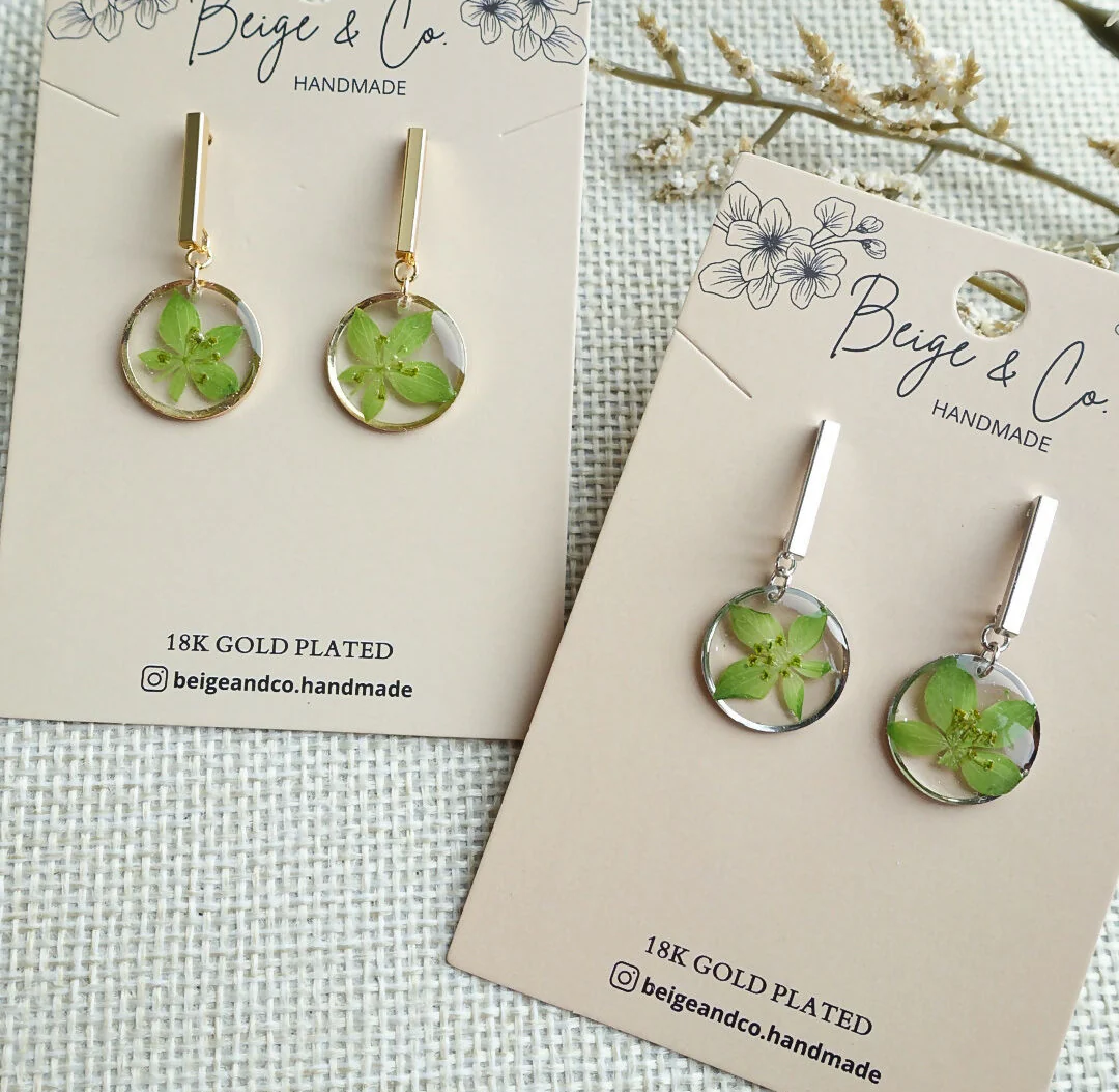 Real Leaf Mini Circle Earrings