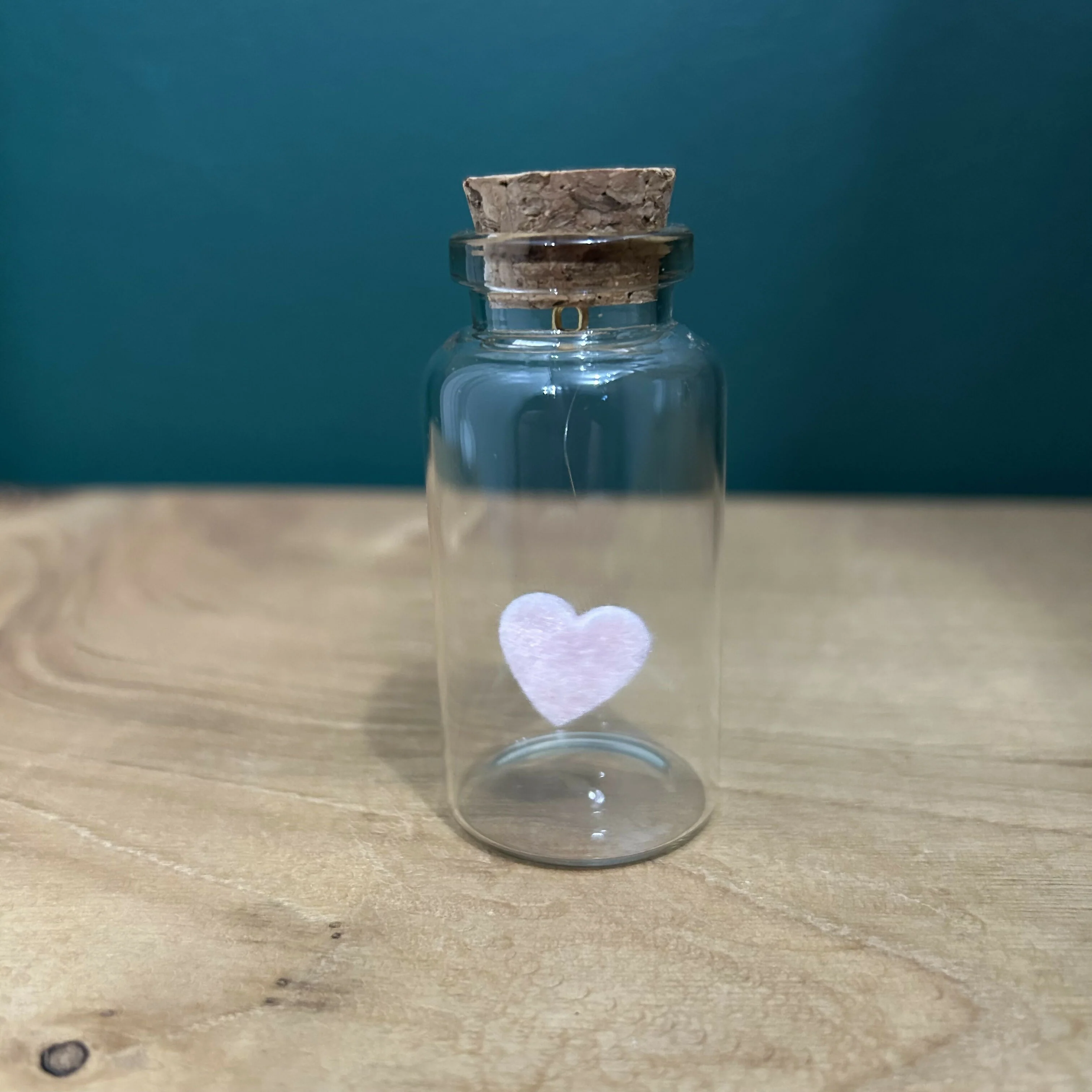 Mini Pink Floating Felt Heart In A Bottle