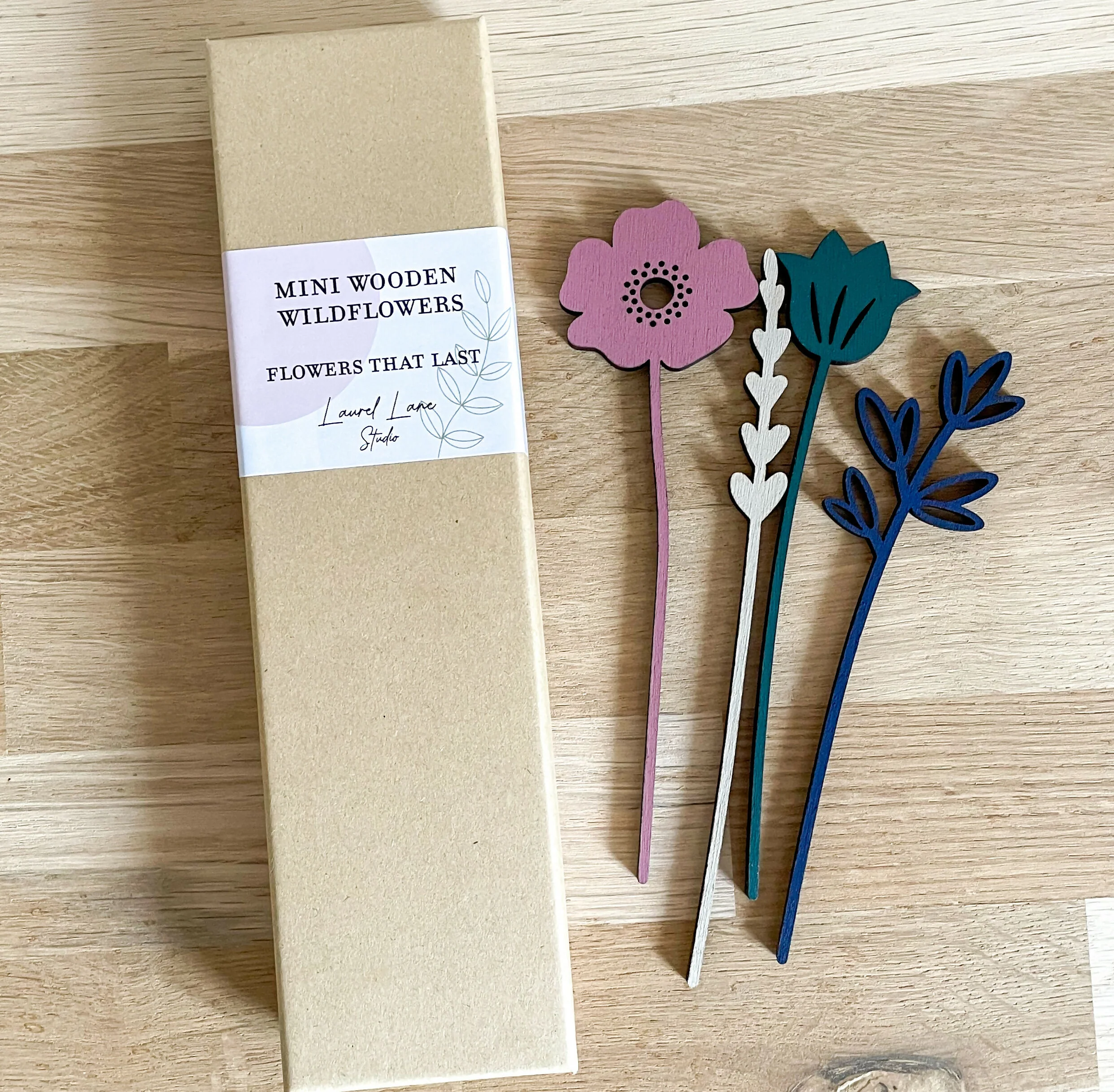 Mini Wooden Wildflowers Set - Pink