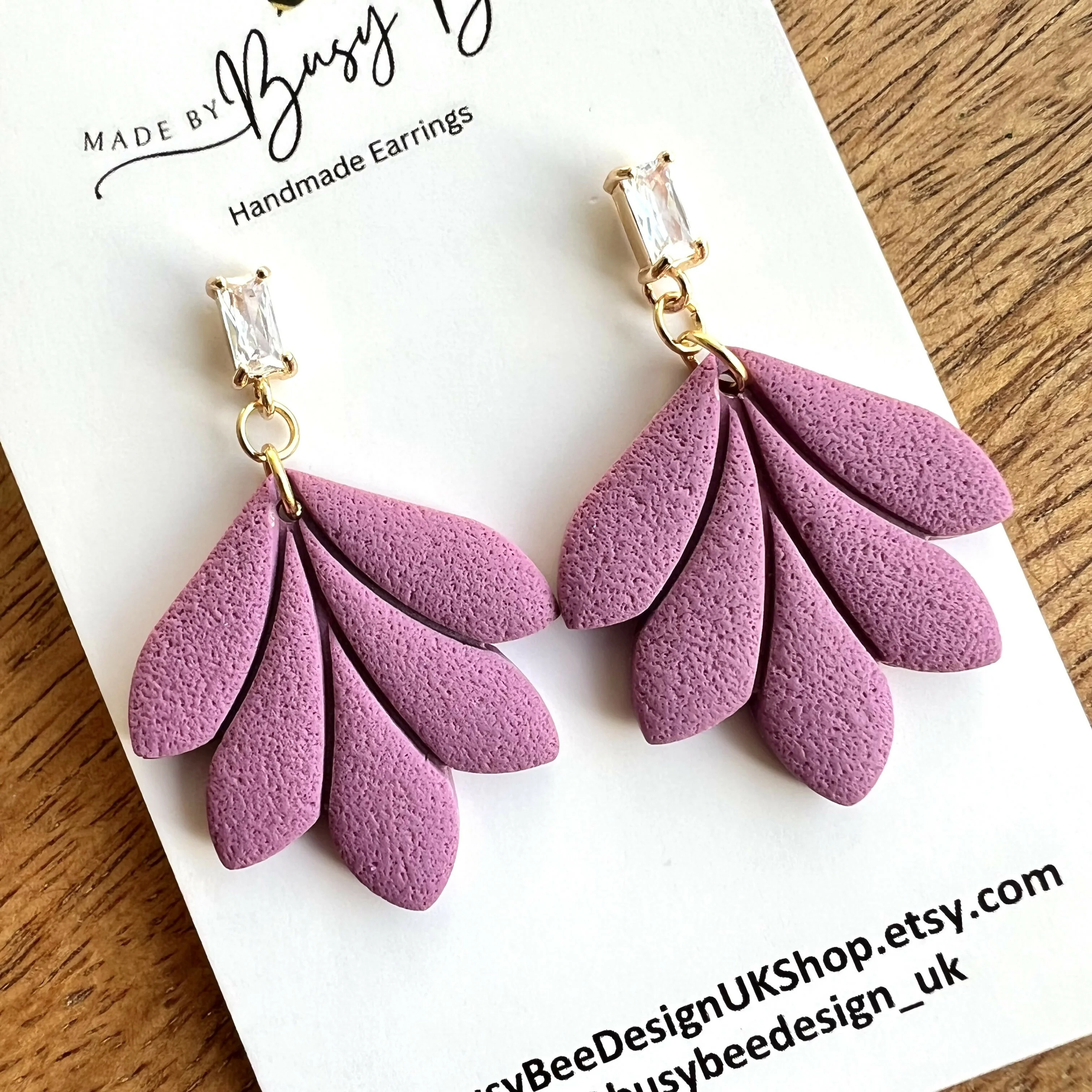Minimal Leaf Earrings with Clear Glass Cubic Zirconia Studs/ Art Deco Polymer Clay Earrings / Handmade Clay Jewellery - Image 5