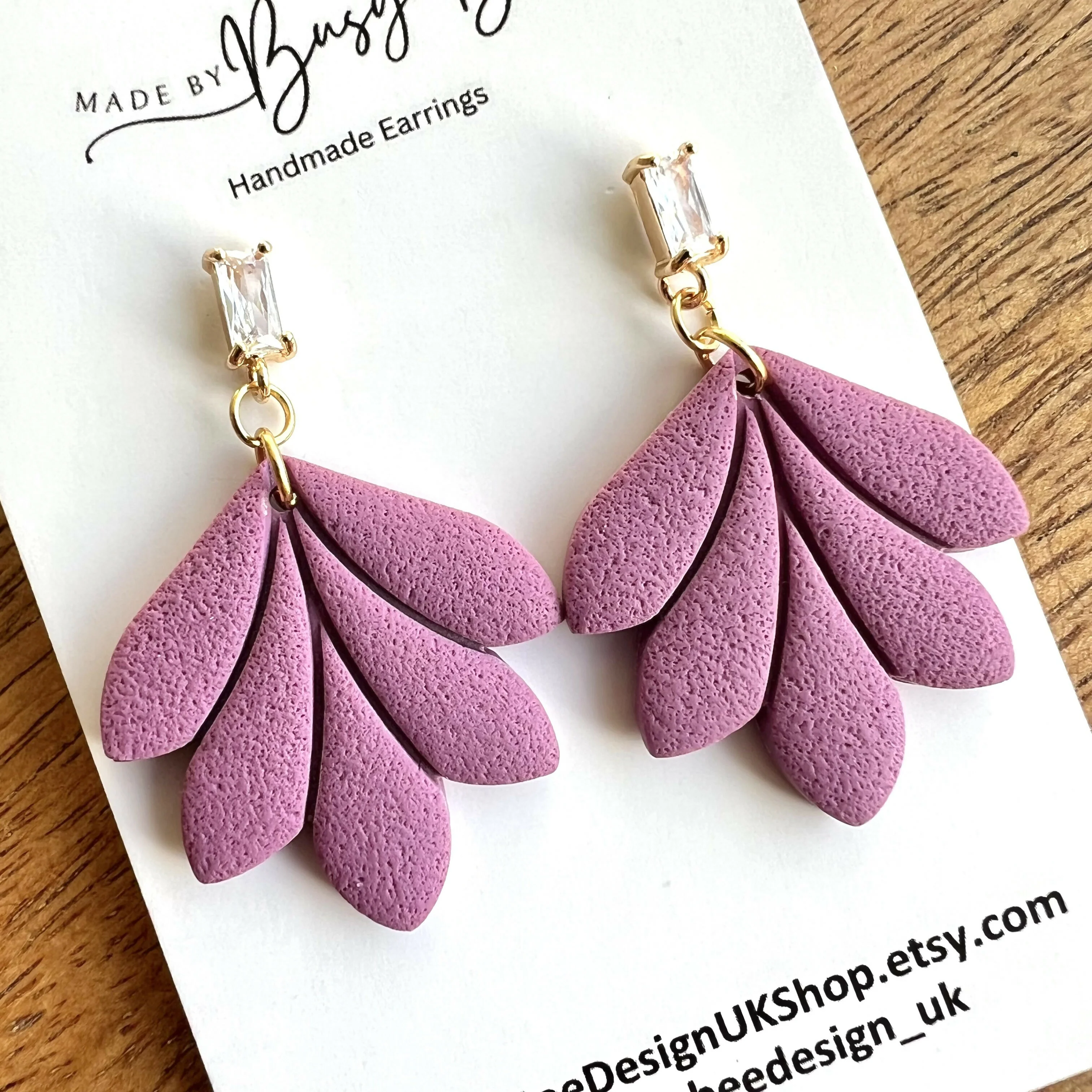 Minimal Leaf Earrings with Clear Glass Cubic Zirconia Studs/ Art Deco Polymer Clay Earrings / Handmade Clay Jewellery - Image 6