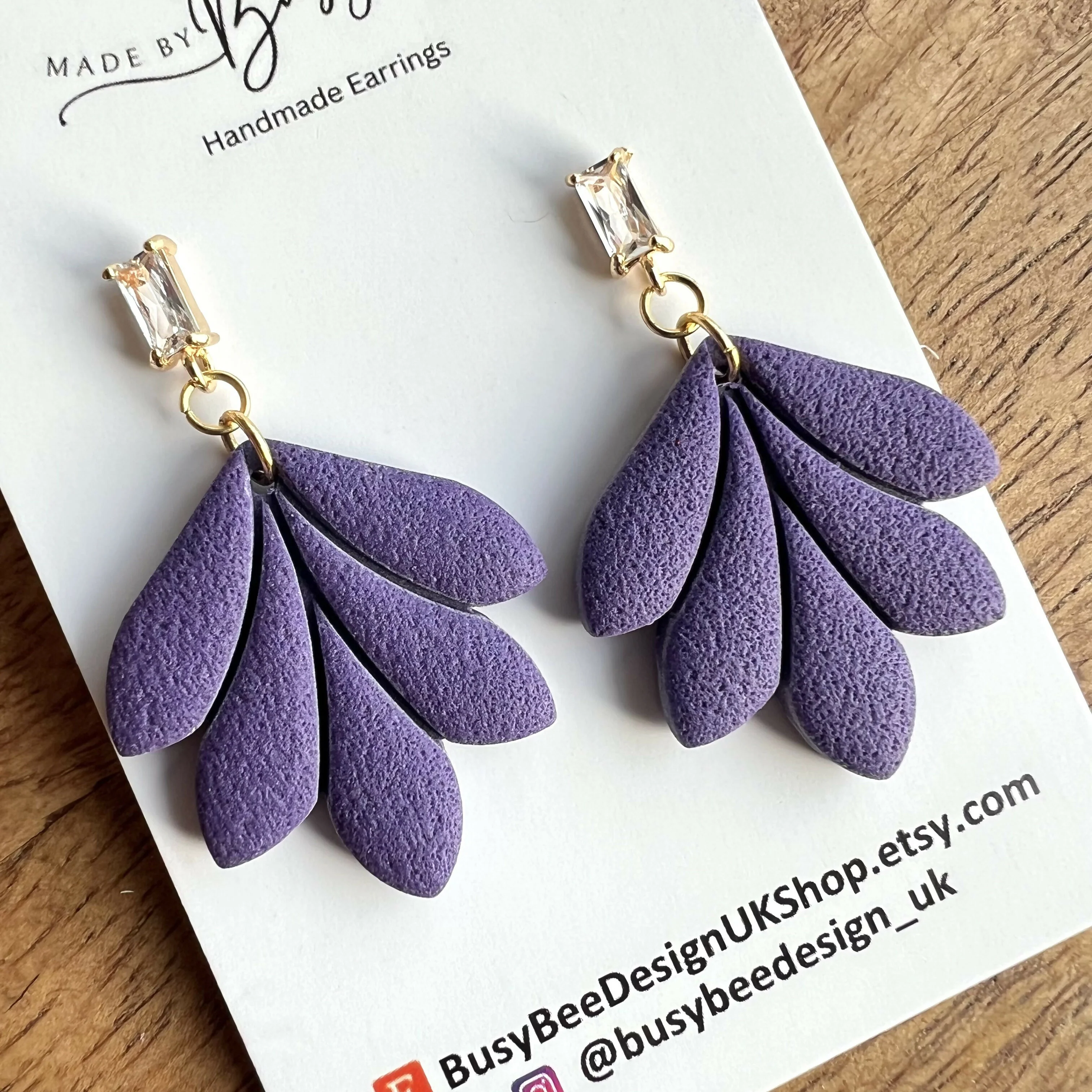 Minimal Leaf Earrings with Clear Glass Cubic Zirconia Studs/ Art Deco Polymer Clay Earrings / Handmade Clay Jewellery - Image 8
