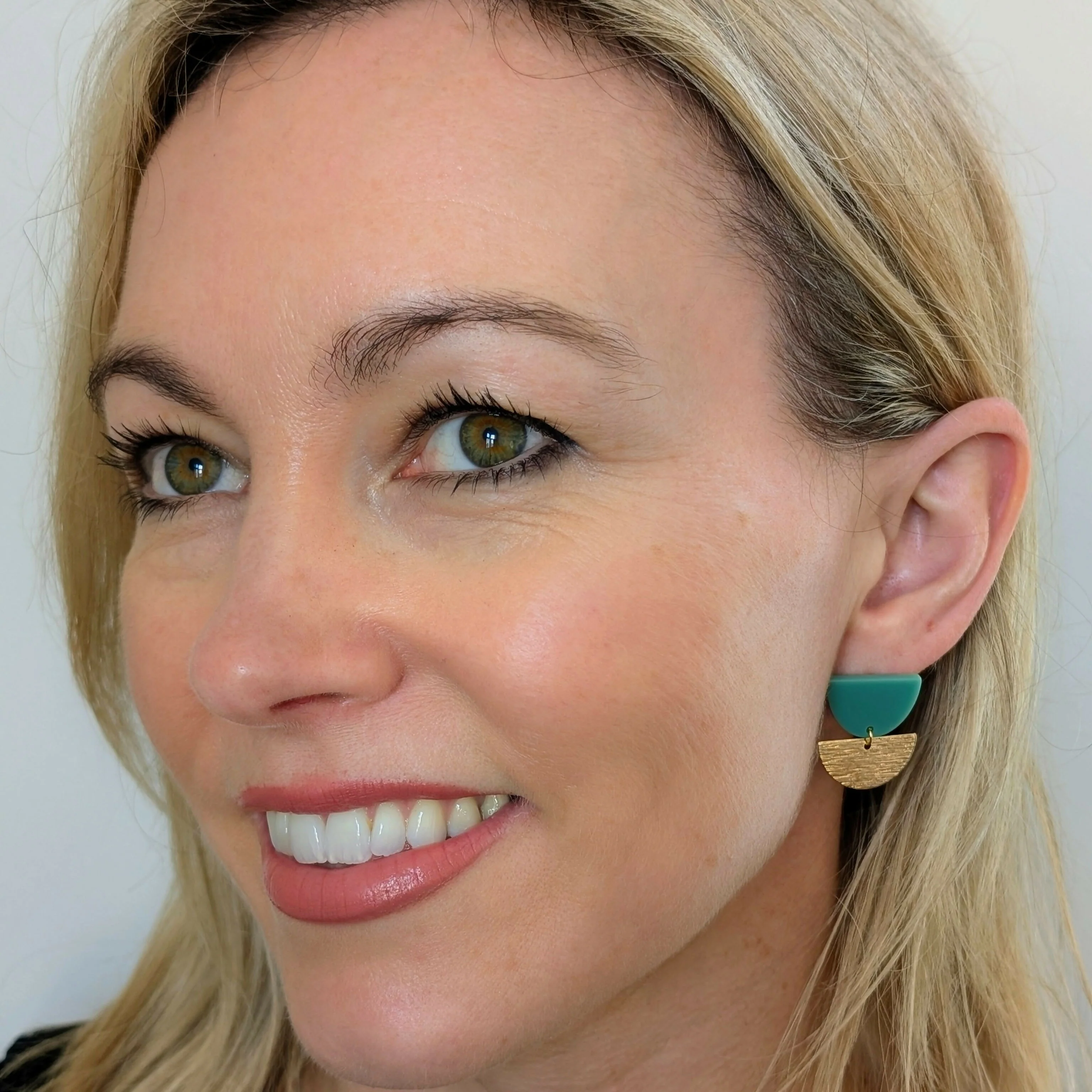 Mint Green Tulip Geometric Earrings in Gold or Silver - Image 2